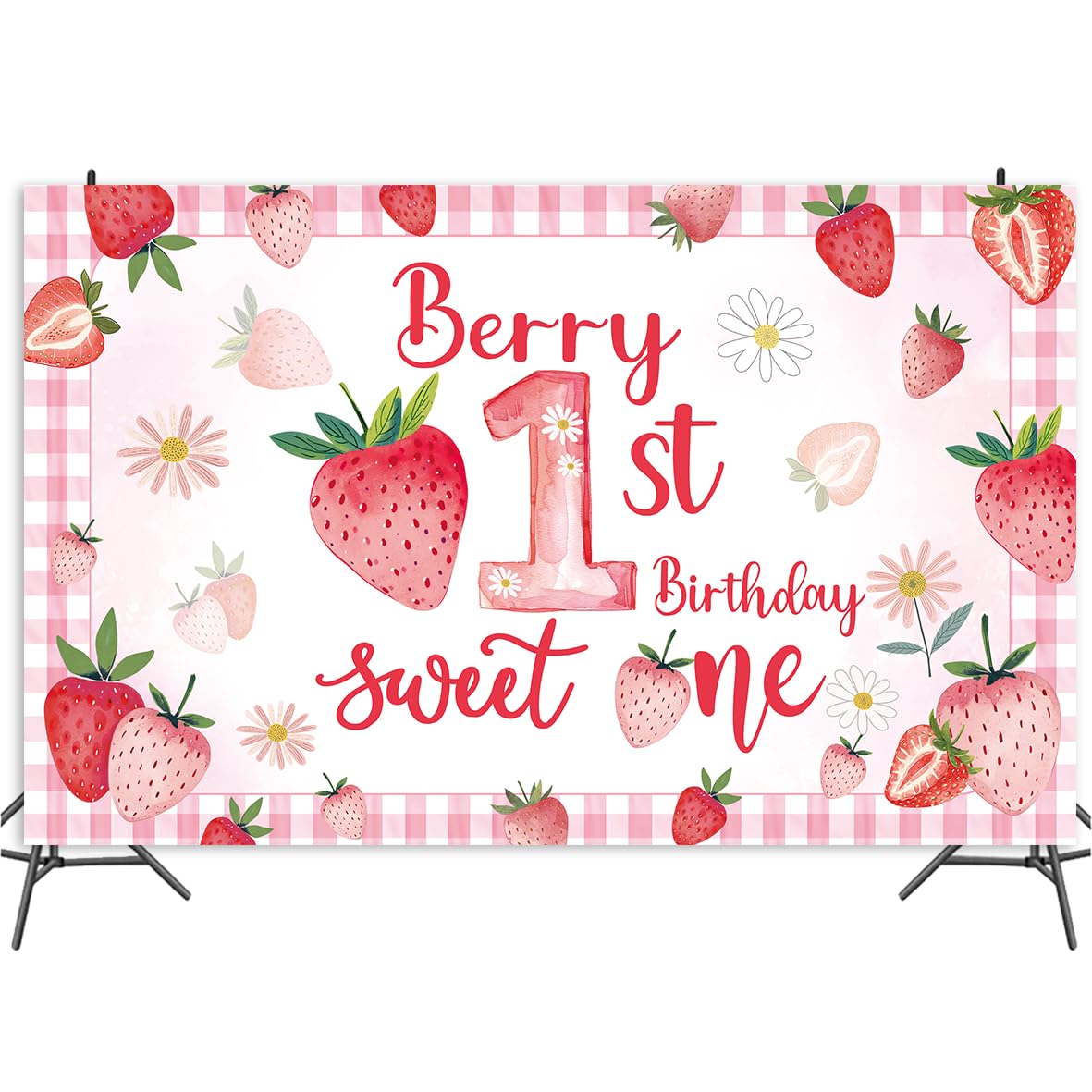 Wenioerz Pink Strawberry Theme Birthday Party Decorations, Berry First Birthday Supplies Backdrop，Sweet One Birthday Supplies Backdrop for Kids
