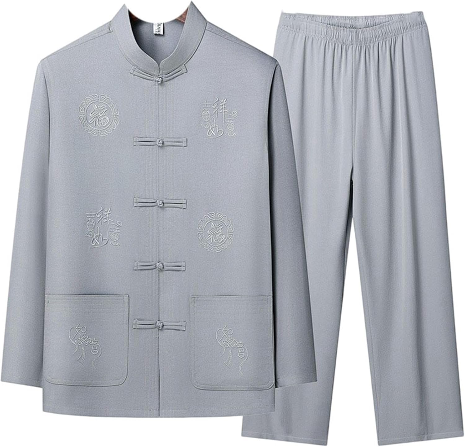 Men's Chinese Style Long Sleeve Shirt Summer Tang Suit Set