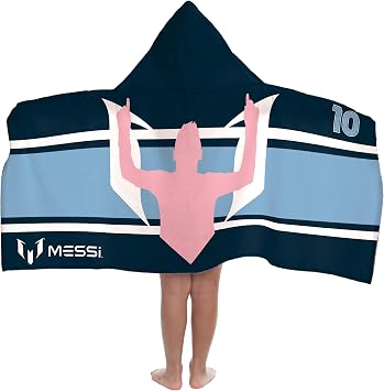 Jay Franco Kids Hooded Towel 22" x 51" Super Soft Bath Wrap with 3D Hood, Fan Favorite Characters, Beach, Pool & Travel, Official Licensed, Blue - Messi