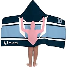 Jay Franco Kids Hooded Towel 22" x 51" Super Soft Bath Wrap with 3D Hood, Fan Favorite Characters, Beach, Pool & Travel, Official Licensed, Blue - Messi