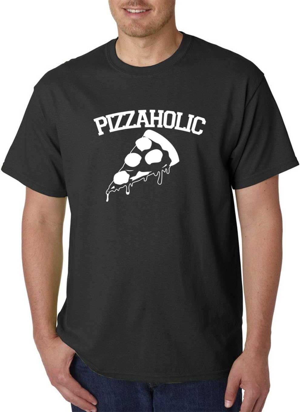 Men's PIZZAHOLIC FUNNY Parody T-shirt (Black- Large)