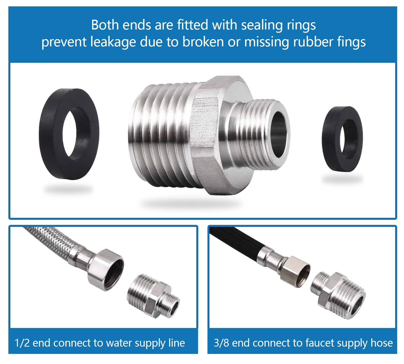 Reduzierstück 2 Zoll Auf 1 1/2 Zoll Edelstahl Reduzierstück 1/2 Auf 3/8 - 2er Set Mit Dichtungen Edelstahl Adapter Set