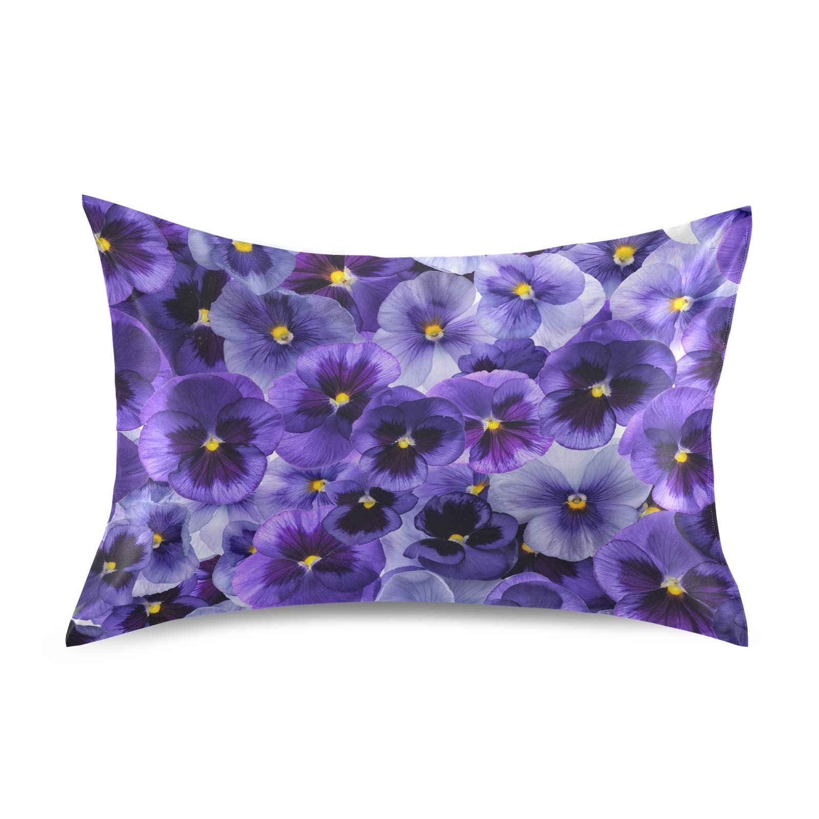 xigua Purple Viola Flowers Silky Satin Pillowcase, Luxury Soft Pillow Case for Hair and Skin, Standard Size Slip Cooling Pillow Covers with Envelope Closure, 20x26in