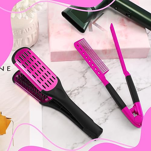 Vista 40 de Chengu 2 cepillos de cerdas de jabalí – Cepillo de doble cara y peine de hierro plano para alisar el cabello nudoso y desnudo (negro blanco, negro)