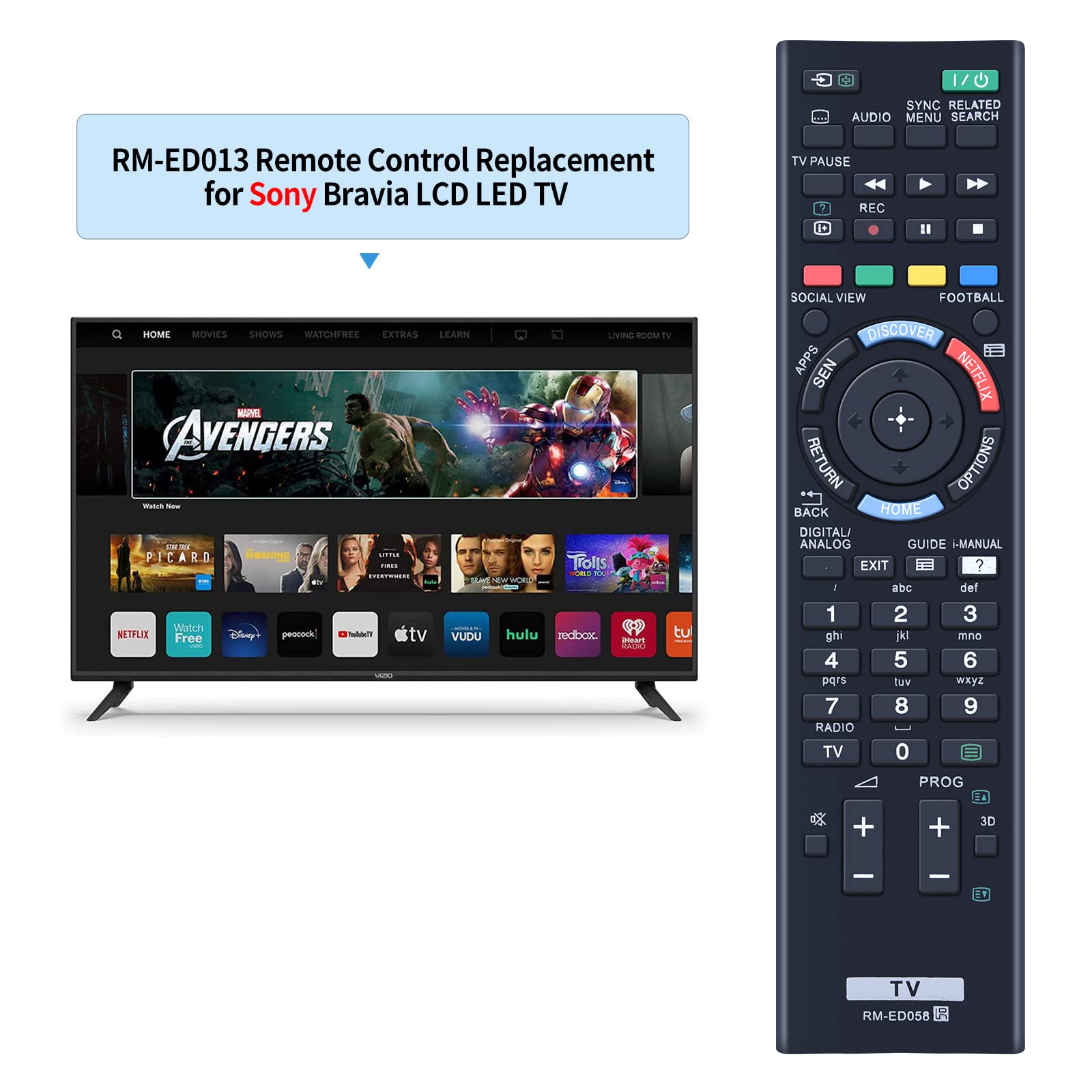 New RM-ED058 Remote Control Replacement for SONY Compatible With KDL-48W585B KDL-48W605B KDL-50W705B KDL-50W805B KDL-50W829B KDL-55HX753 KDL-55W828B KDL-60W605B KDL-60W855B - Image 2