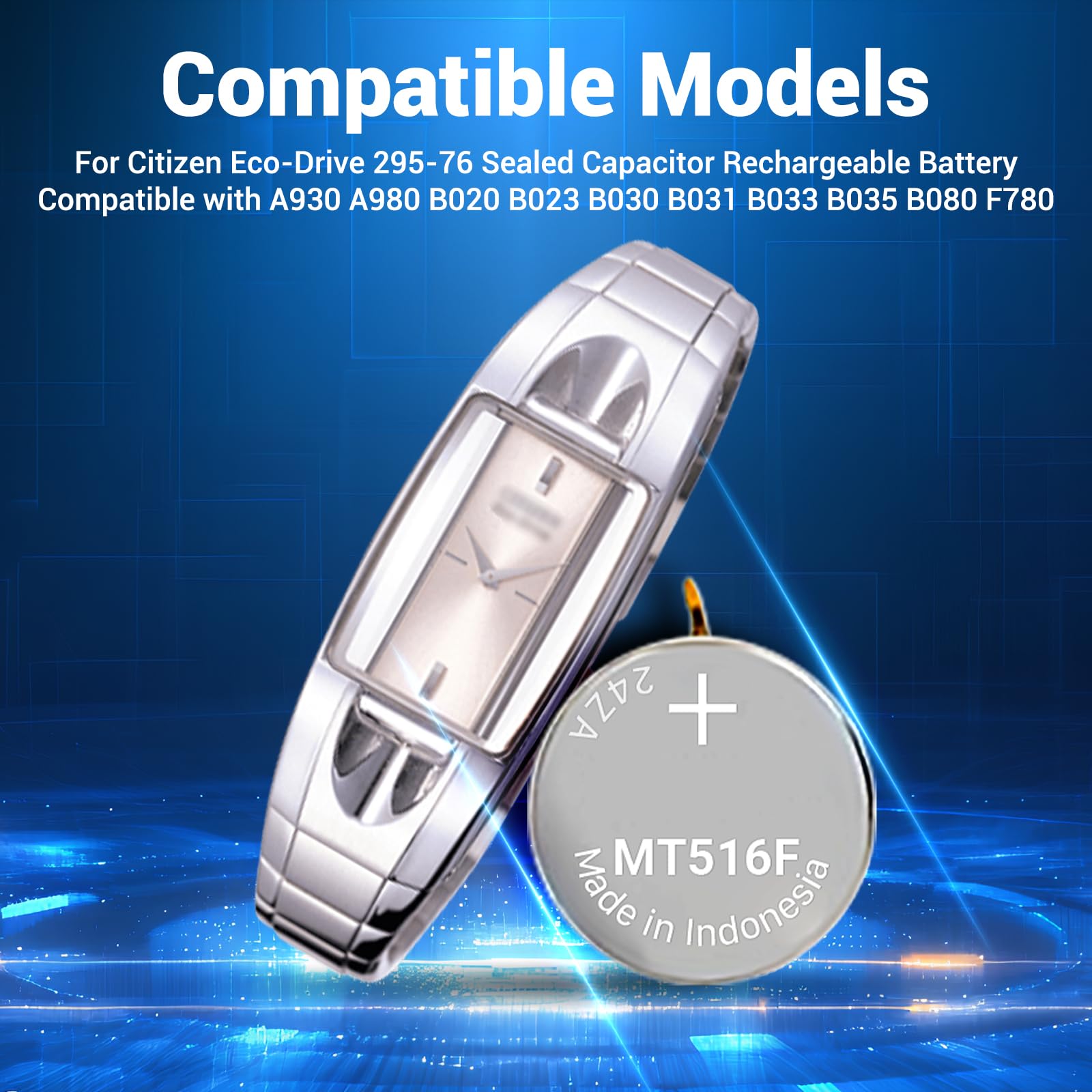 PFHL 295-7600 Battery, Compatible with Citizen Eco-Drive 295-76/295-7600 A930 A980 B020 B023 A930 A980 MT516 MT516F Sealed Capacitor Rechargeable Battery