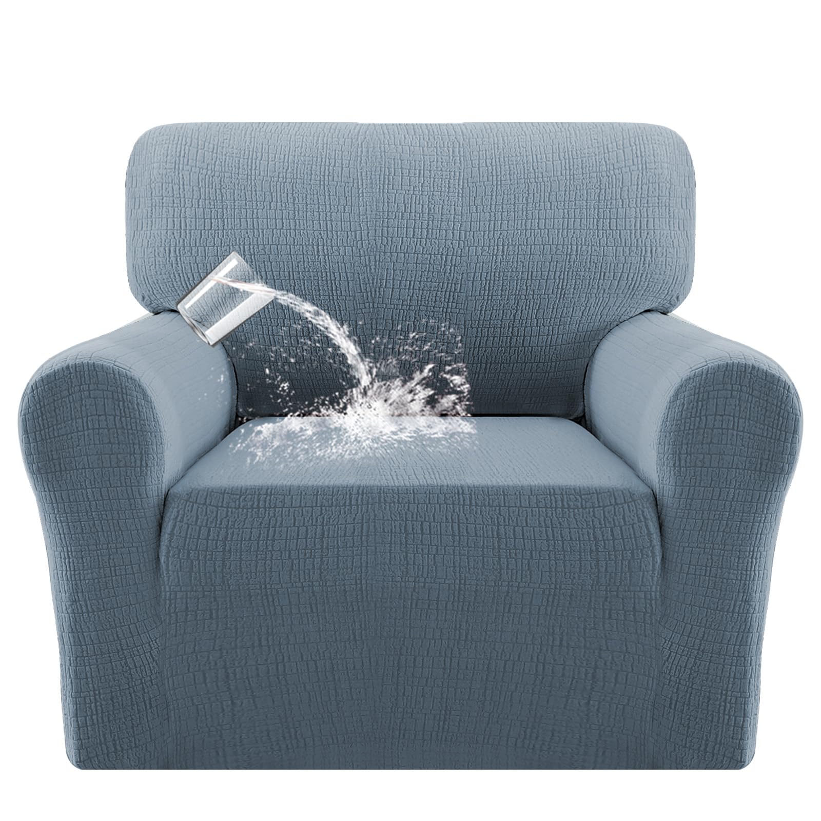 Bellahills Stone Blue Waterproof Armchair Covers 1 Piece Stretch Chair Slipcover For Living Room Non Slip Furniture Protector Jacquard Sofa Cover 1 Seater Chair Covers (1 Seater, )