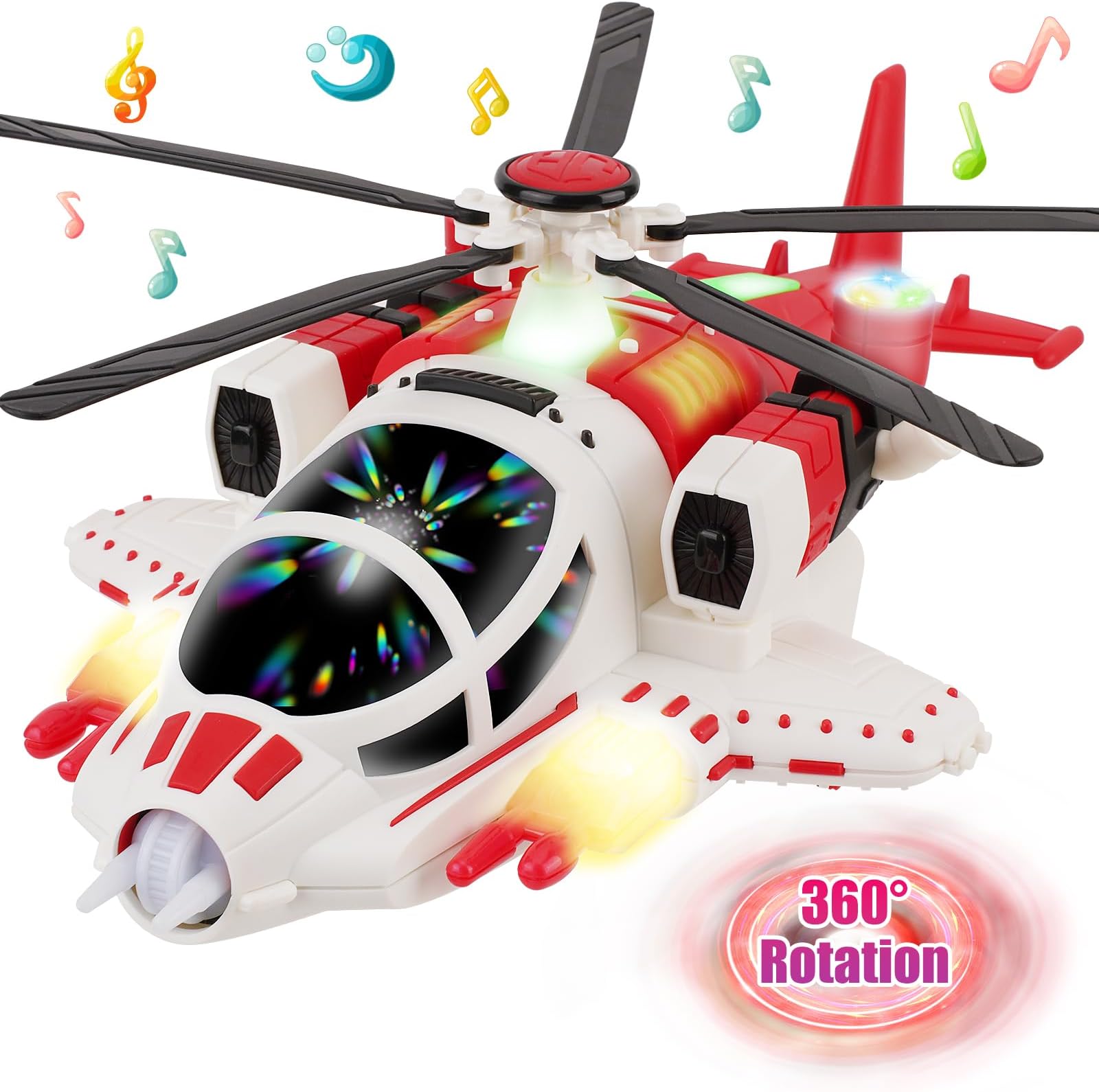 Helicopter Toy for Toddlers, Airplane Toy for Kids, Rotating Propeller with Voice&Light Function,360ยฐFreedom&Automatic Obstacle Avoidance (Red)