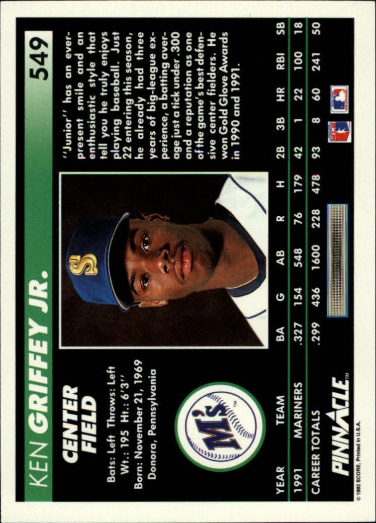 Amazon.com: 1992 Pinnacle Baseball Card #549 Ken Griffey Jr
