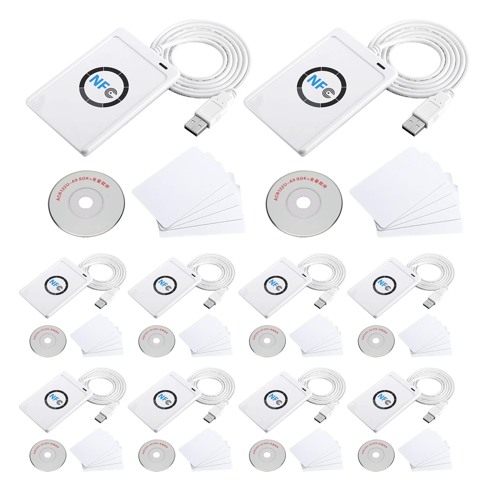 Jadeshay 10 Juegos de lectores NFC RFID, ACR122U Lector de Tarjetas IC sin Contacto Escritor de Tarjetas Inteligentes Etiqueta de Tarjeta Clave con Cable, CD
