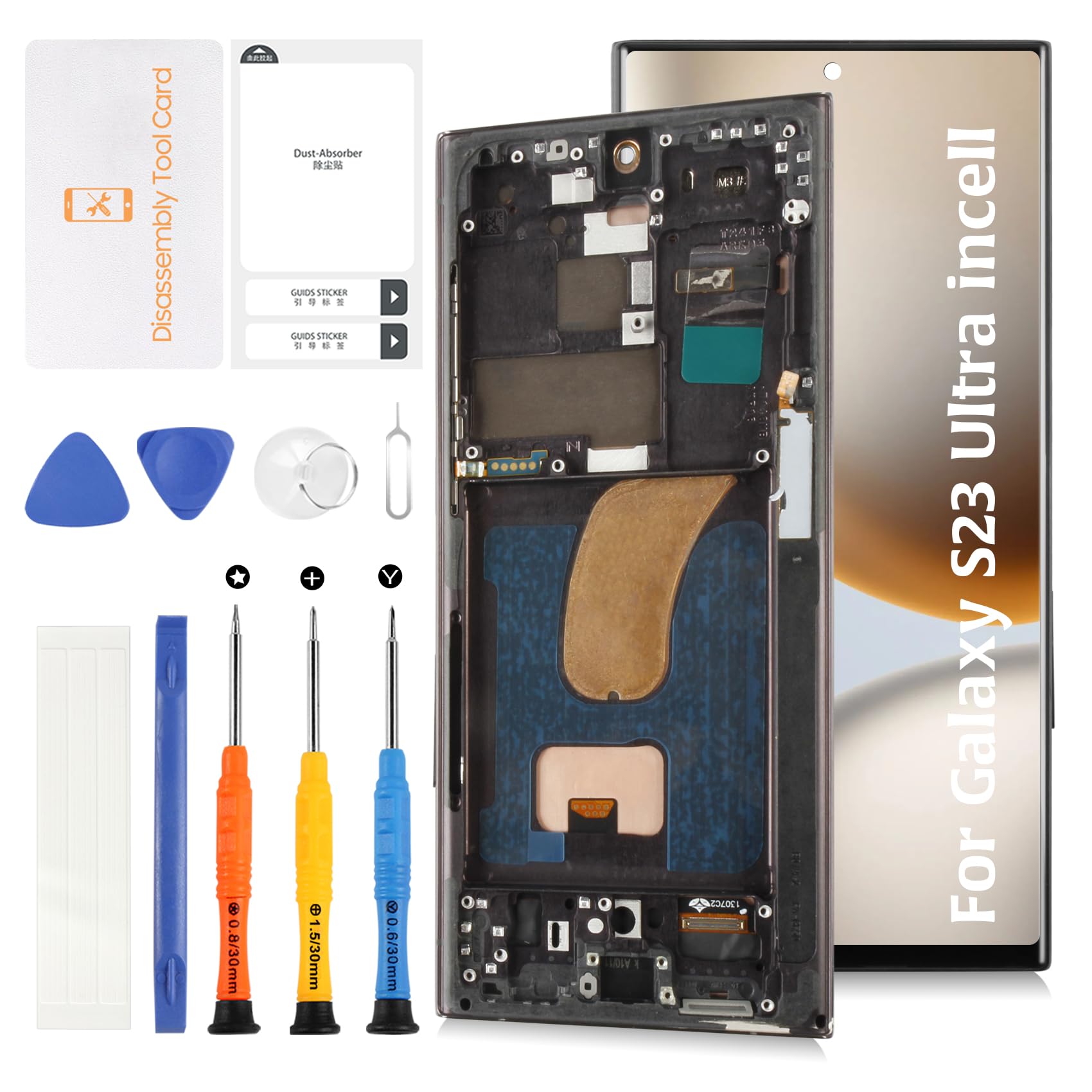 Olivechard InCell S23 Ultra Display Screen Replacement (No Fingerprint Function) with Phantom Black Frame for Samsung Galaxy S23 Ultra SM-S918B/U/U1/W