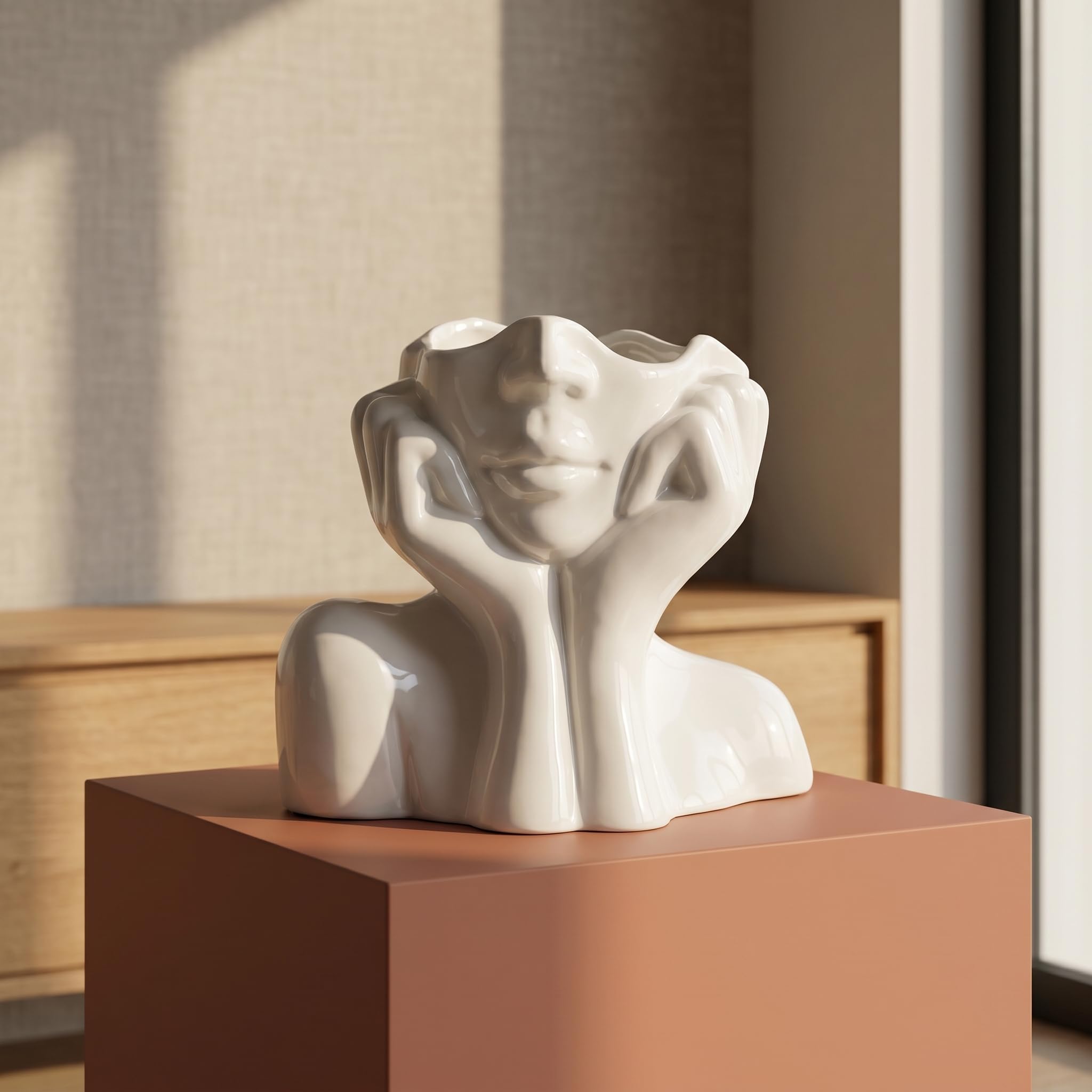Vase en céramique avec Visage – Pot de Fleurs Mignon en Forme de tête de Femme pour Fleurs, décoration de Ferme Moderne – Parfait pour Bureau, Table et bibliothèque, décoration d'intérieur