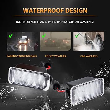 LED License Plate Light For Ford C-Max Edge Transit Connect Ecosport Ranger, Jaguar XF XJ Tag Lamp Assembly, 6000K White 2PCS