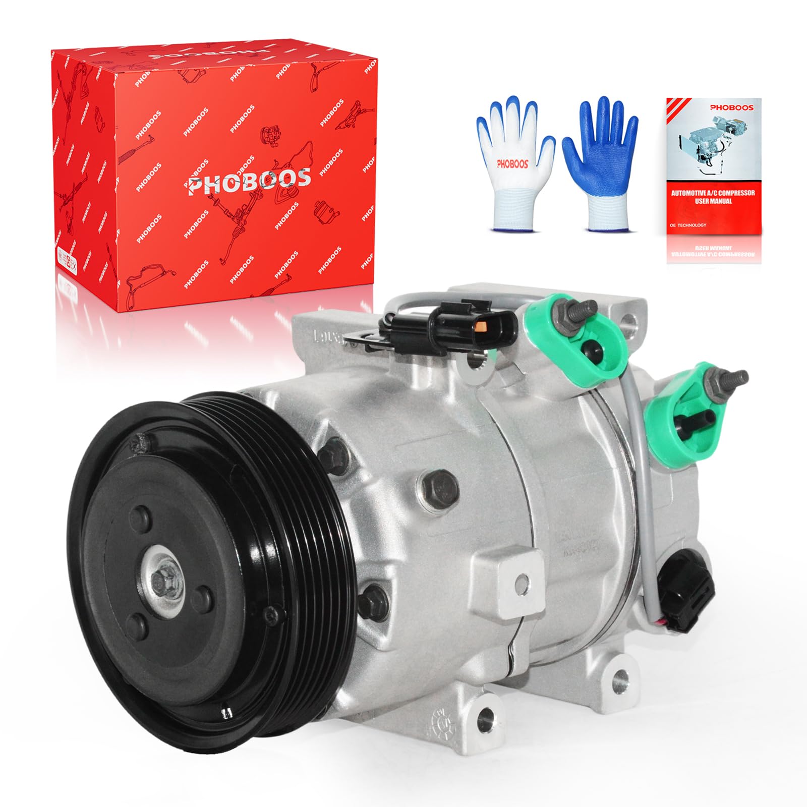 PHOBOOS A/C Compressor with Clutch Compatible with Hyundai Sonata 2011-2014 L4 2.0L & Kia Optima 2011 L4 2.0L. Fast Cooling, Low Noise, Easy Installation, Ref. CO-11218C, 178317