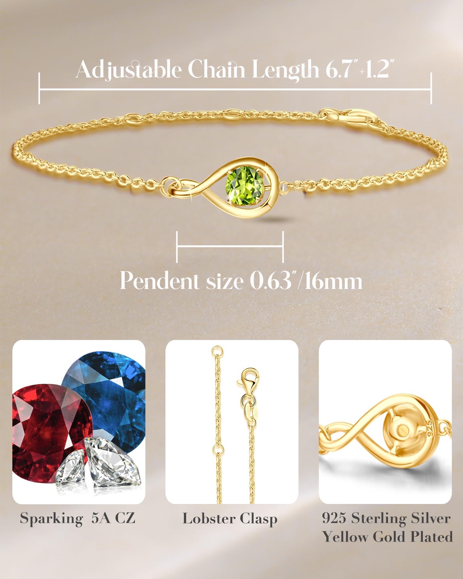 FANCIME Infinity Geburtsstein Armbänder Sterling Silber Schmuck für Damen