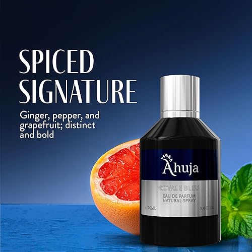 Miniatura 3 de AHUJA Royal Bleu Eau De Parfum para hombre, 3.4 onzas líquidas, colonia para hombre, perfume de larga duración para hombres, cítricos frescos y