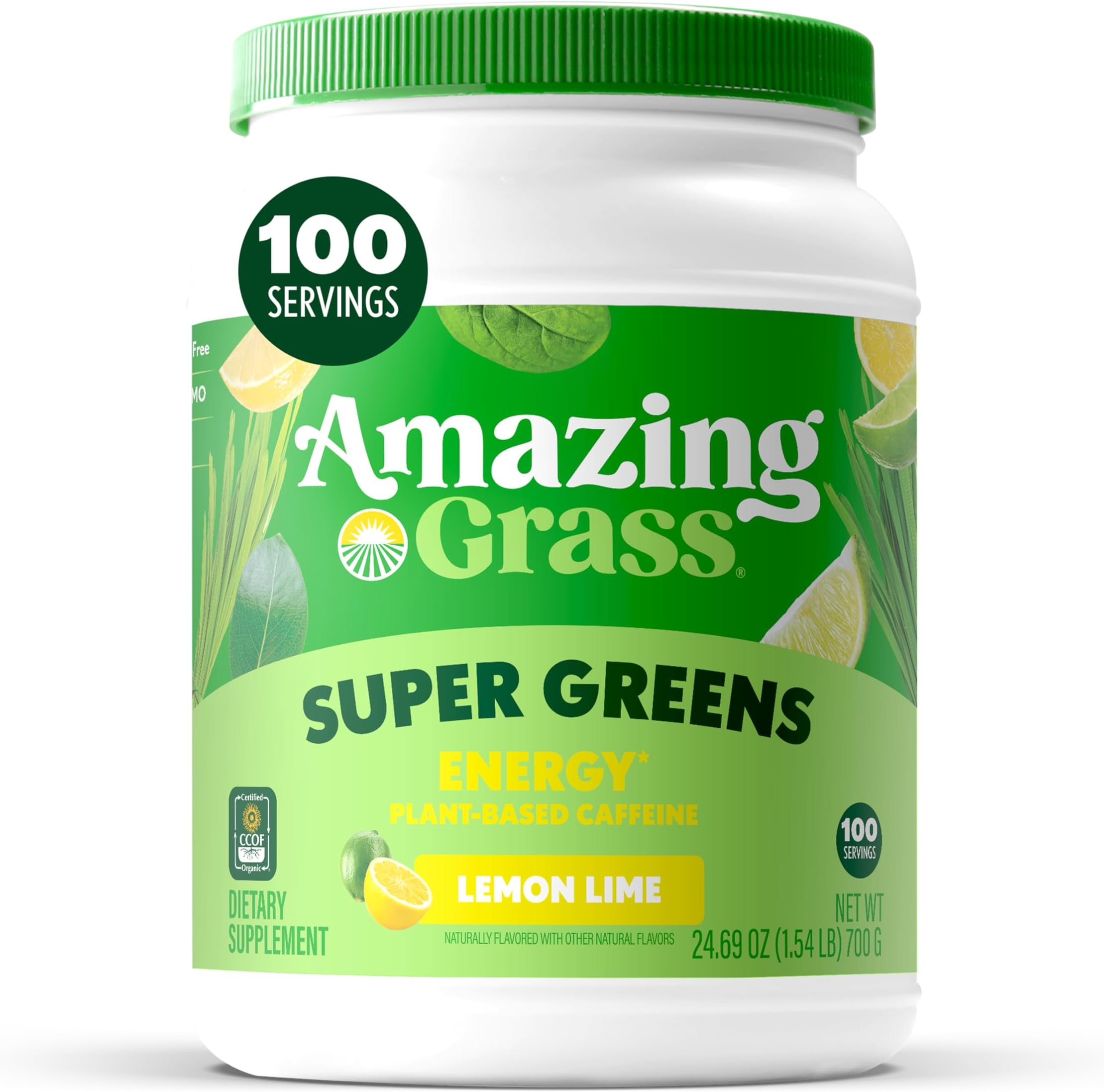Green Superfood Energy: Super Greens Powder & Plant Based Caffeine with Green Tea, Beet Root Powder & Flax Seed, Lemon Lime, 100 Servings (Packaging May Vary)