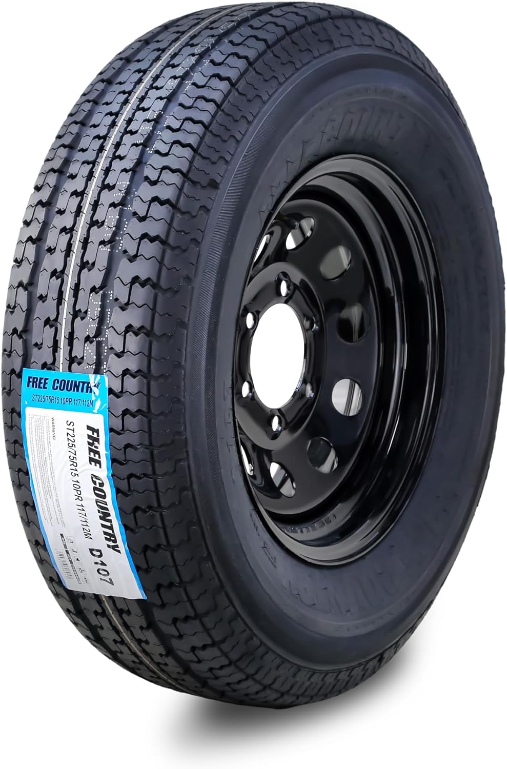Free Country Trailer Tire Wheel Assembly ST225/75R15 10-Ply E 117M 6 Lug on 5.5" PCD Black Mod Rim
