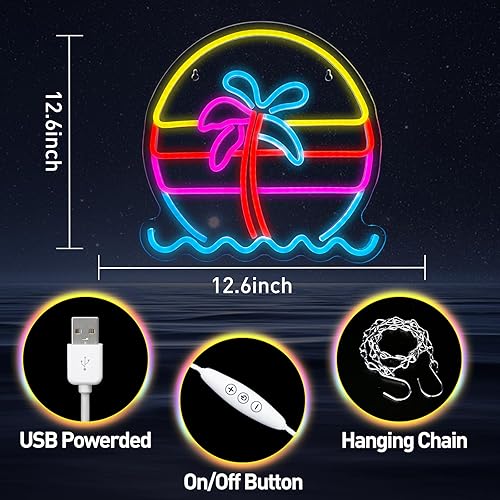 Miniatura 6 de Letrero de neón de puesta de sol, luz de neón regulable con palmera para fiesta, bar, restaurante, decoración de pared, alimentación por USB, vista