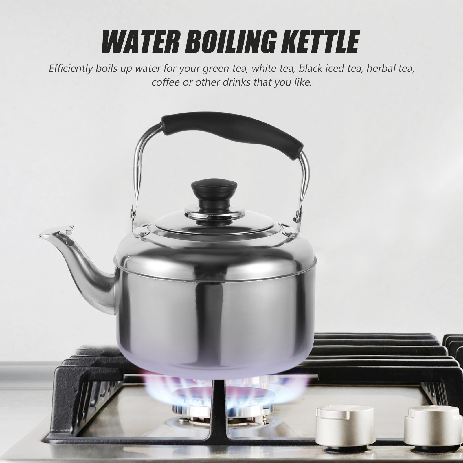 Bouilloire Domestique en Acier Inoxydable 2000ml avec Sifflet, Confortable à Tenir, pour Cuisson Feu Ouvert ou Cuisinière à Gaz