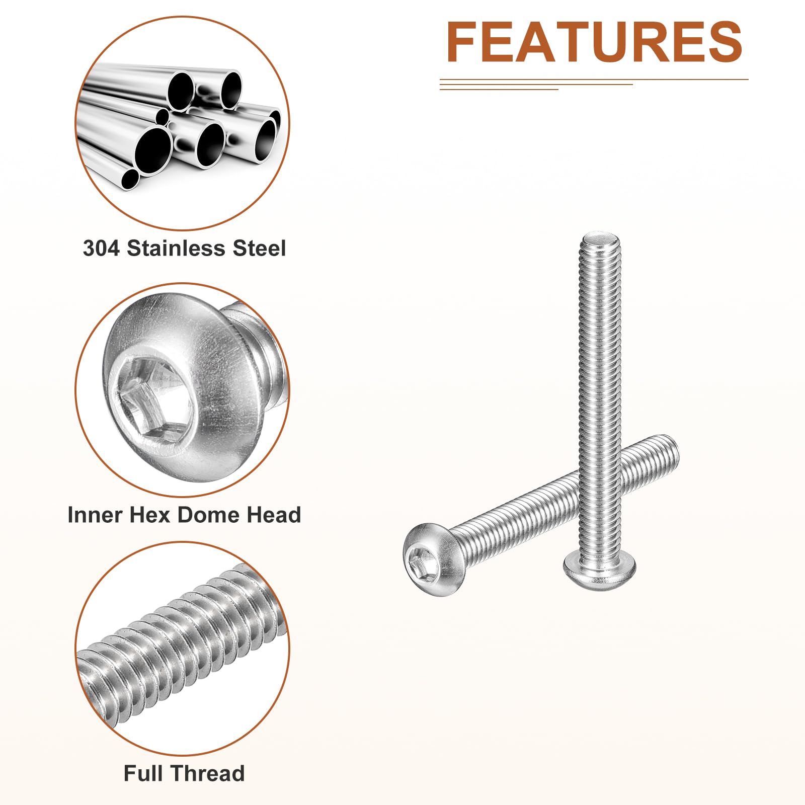 DTGN M6-1x50mm Button Head Socket Cap Screws - 10Pack - Good for Machine - 304 Stainless Steel 18/8 - Hex Drive Full Thread Fasteners - Image 4