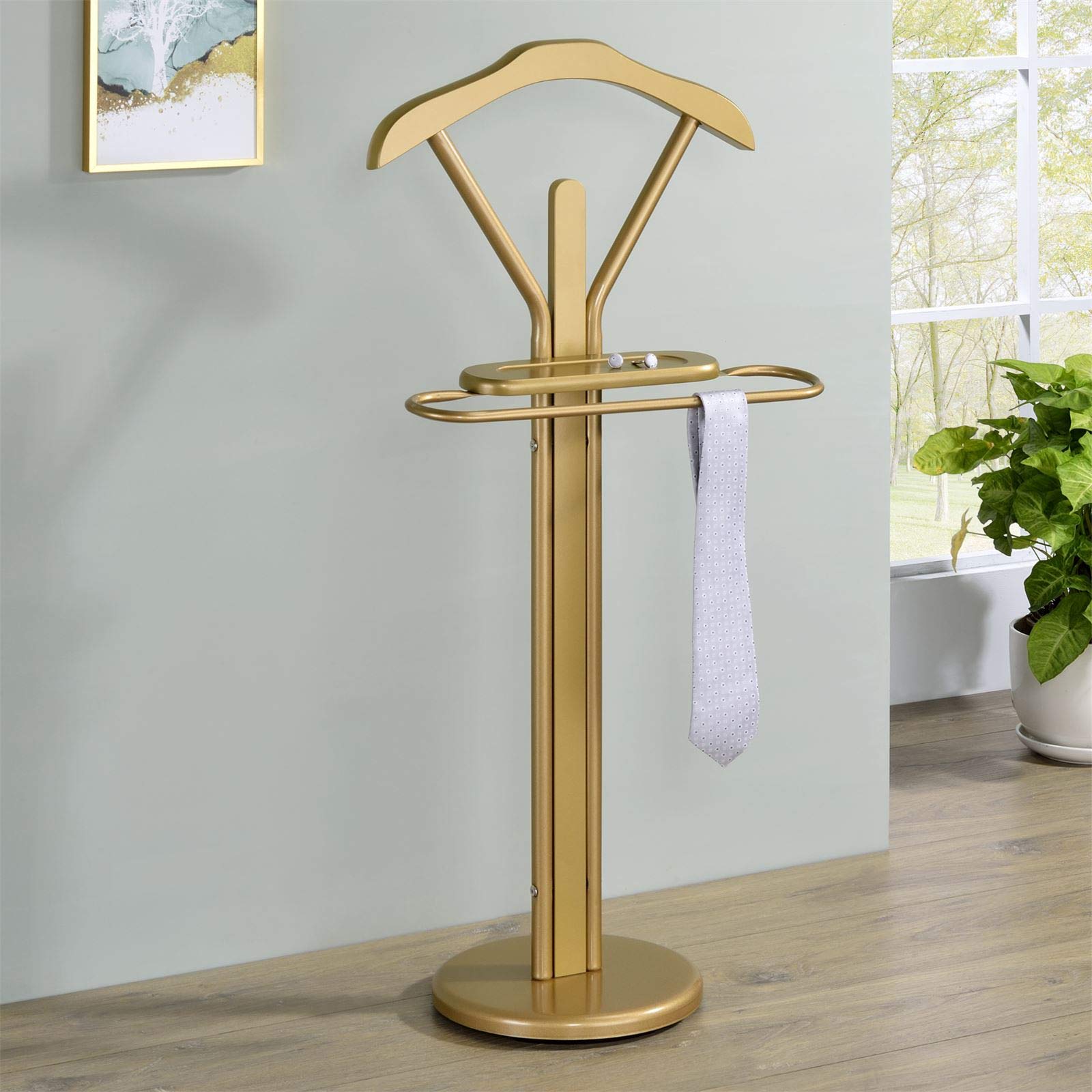 IDIMEX Valet de Chambre Fabio chevalet de Nuit Portant pour vêtements, Structure en métal laqué Couleur Or