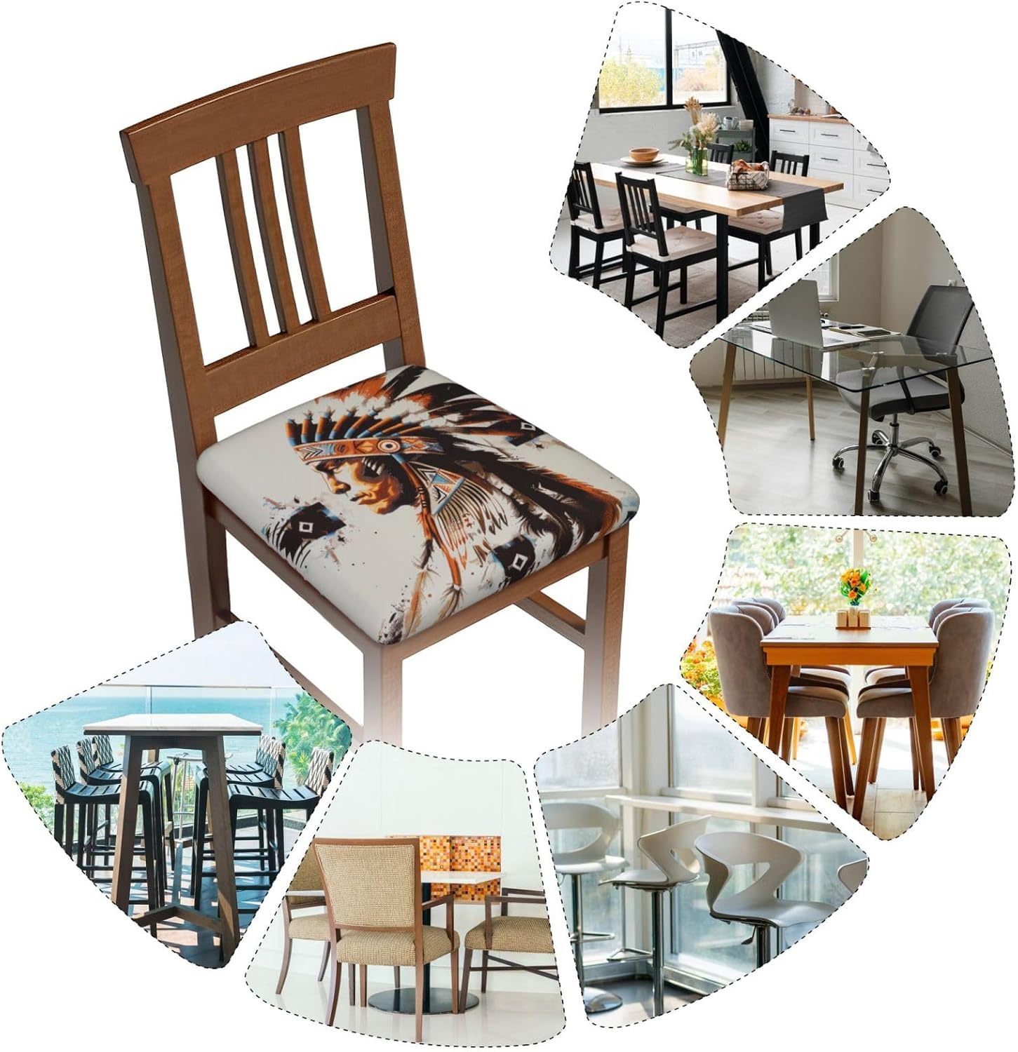 Native American Print Square Cushion Covers 6 Pcs Set Elastic Non-Slip Seat Cushion Slipcovers Pet Furniture Protectors for Chair, Sofa