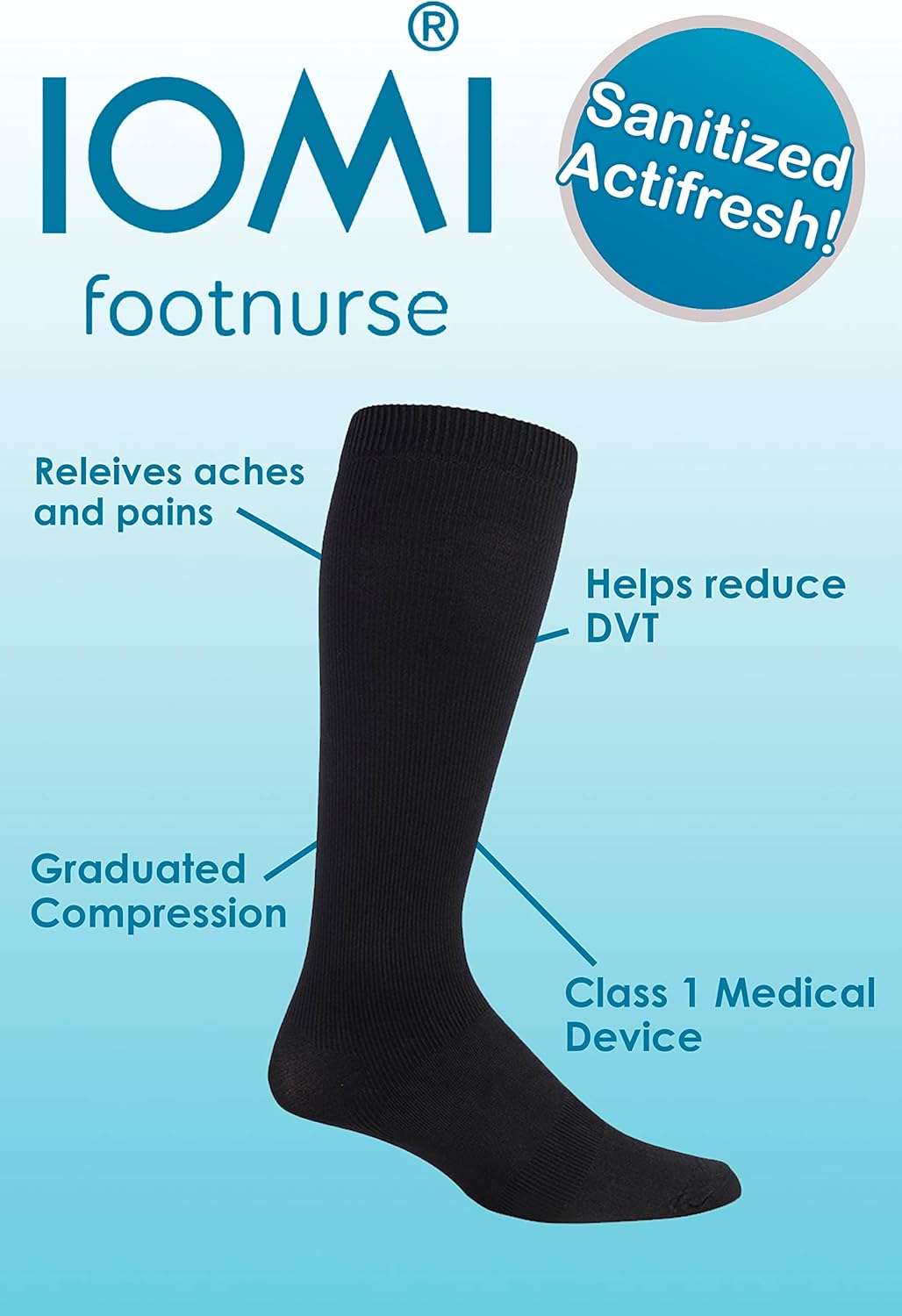 IOMI - Mens Graduated Compression Knee High 15-20 mmHg DVT Travel Flight Socks