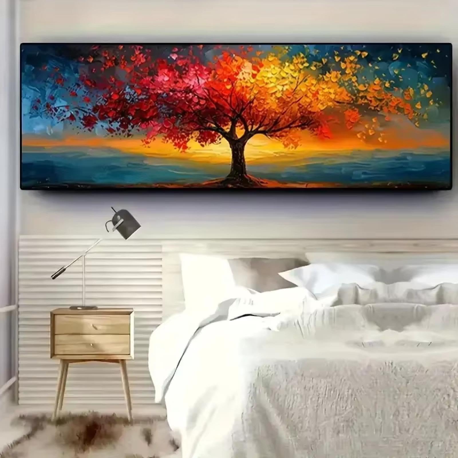 PEWFBS Grande formato astratto su tela, poster da parete, albero della vita rosso e giallo, stampa, quadri per arredamento moderno del soggiorno 70x210 cm, senza cornice.