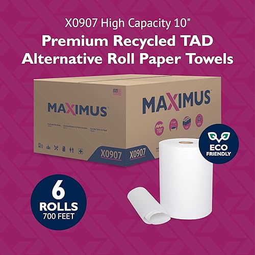 Miniatura 2 de Maximus X0907 - Toallas de papel recicladas con absorción superior, rollos de toallas de papel comerciales de 10 pulgadas adecuadas para oficinas