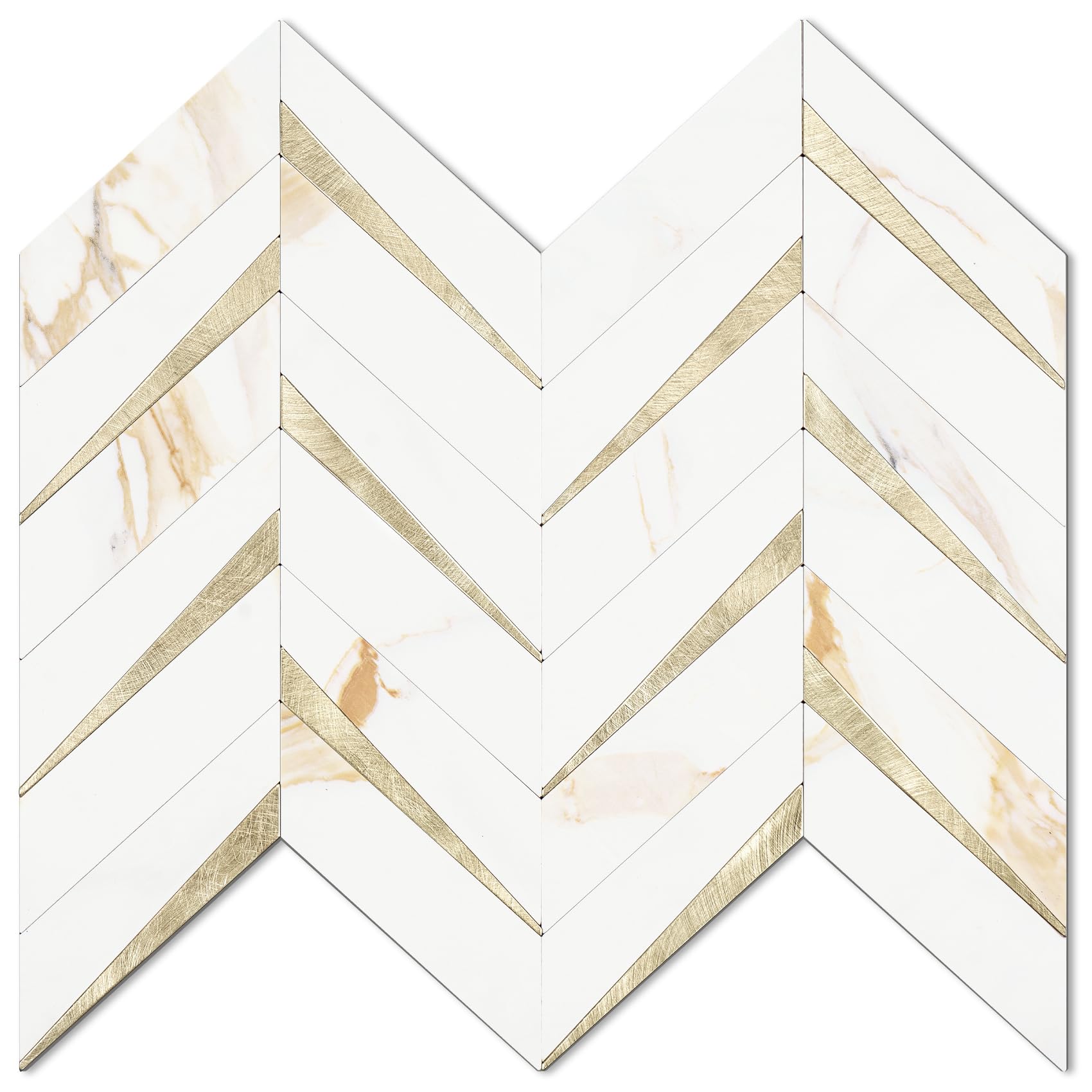 STICKGOO 10-Sheet Herringbone Tile Peel and Stick Backsplash, Calacatta Marble Mixed Light Gold PVC Stick on Backsplash, Self Adhesive Wall Tile for Kitchen and Bathroom