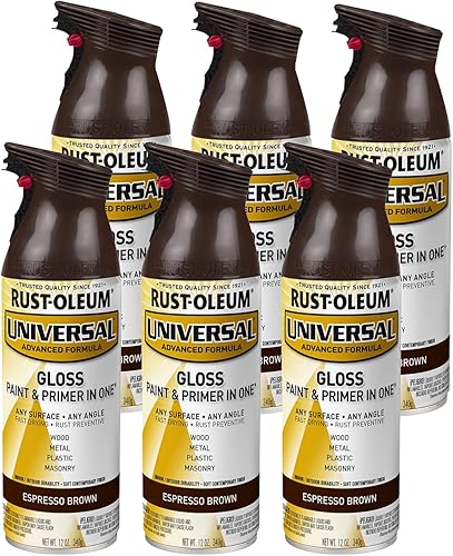 Rust-Oleum 245215-6PK - Pintura en aerosol universal para todas las superficies, 12 onzas, marrón expreso brillante (Gloss Espresso Brown), paquete