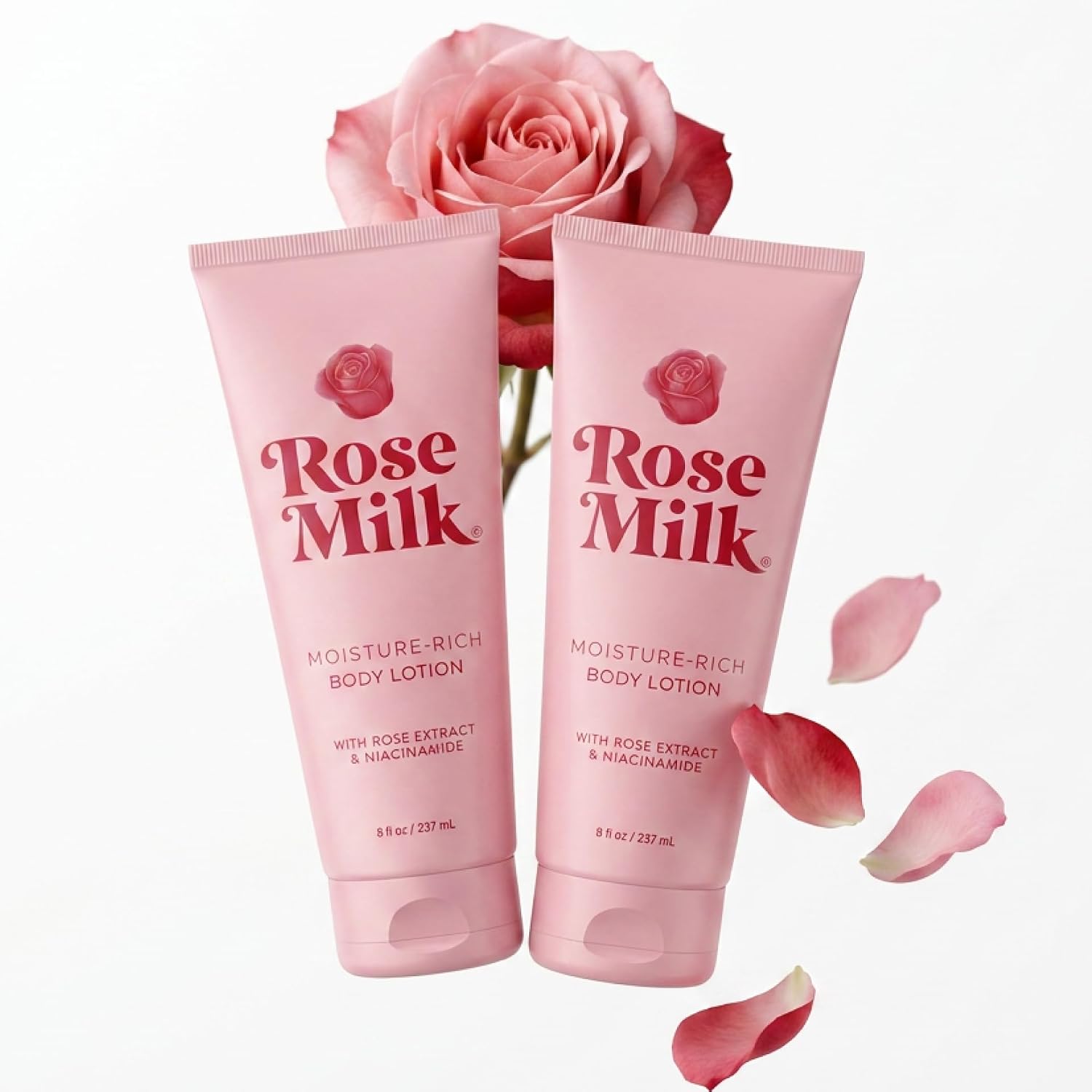 ROSE MILK Body Lotion with Niacinamide & Rose Extract | Moisture-Rich Body Cream for Women | Brightening, Deep Hydration & Skin Barrier Care | Clean Beauty Lotion | 8 Fl Oz | 2-Pack