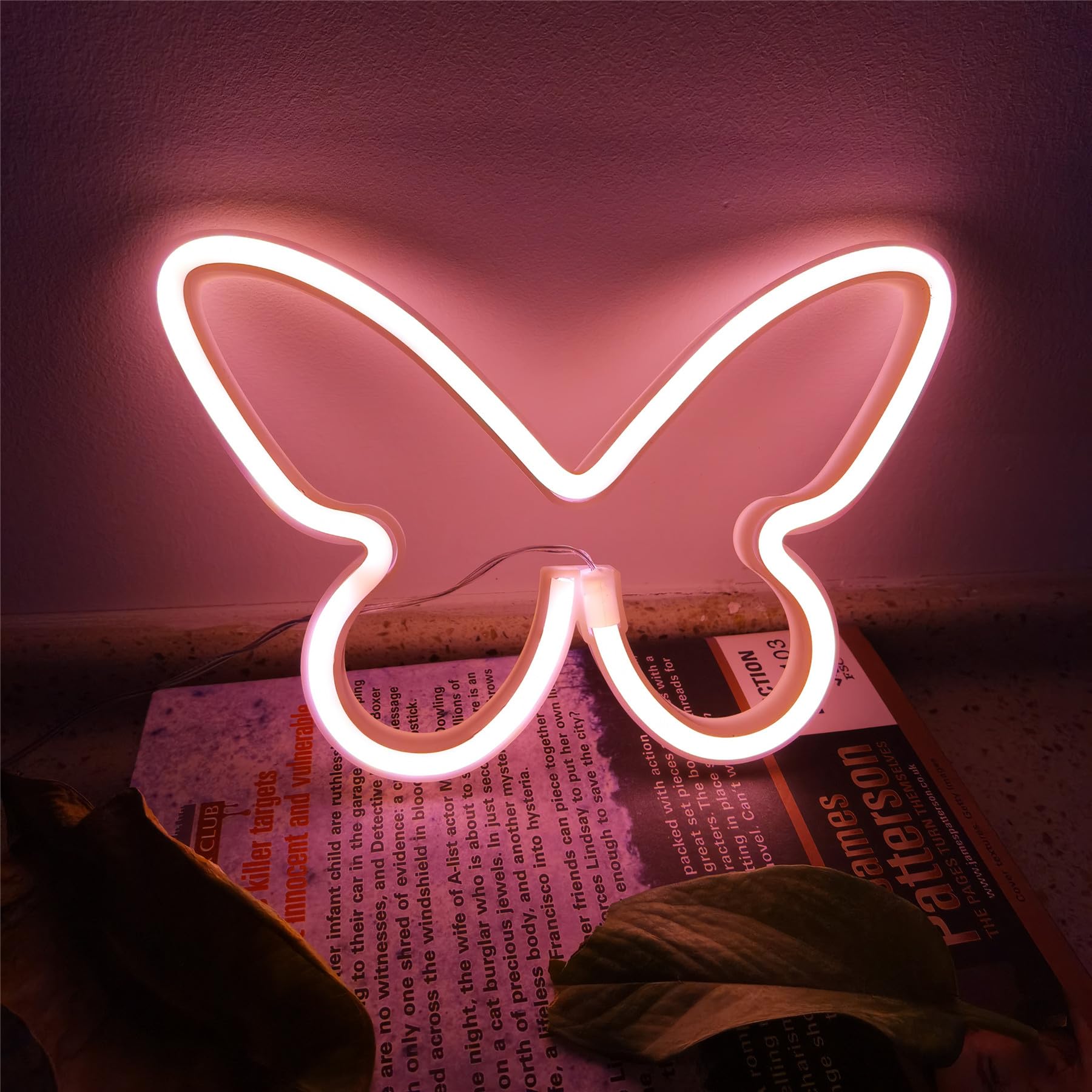 Coral Pink Butterfly Neon Signs for Wall Office Colleage Apartment Dorm Wedding Birthday Party Decor,Neon Butterfly Led Signs Decorations Night Light for Teen Girls,USB or 3-AA Battery Powered — image 1