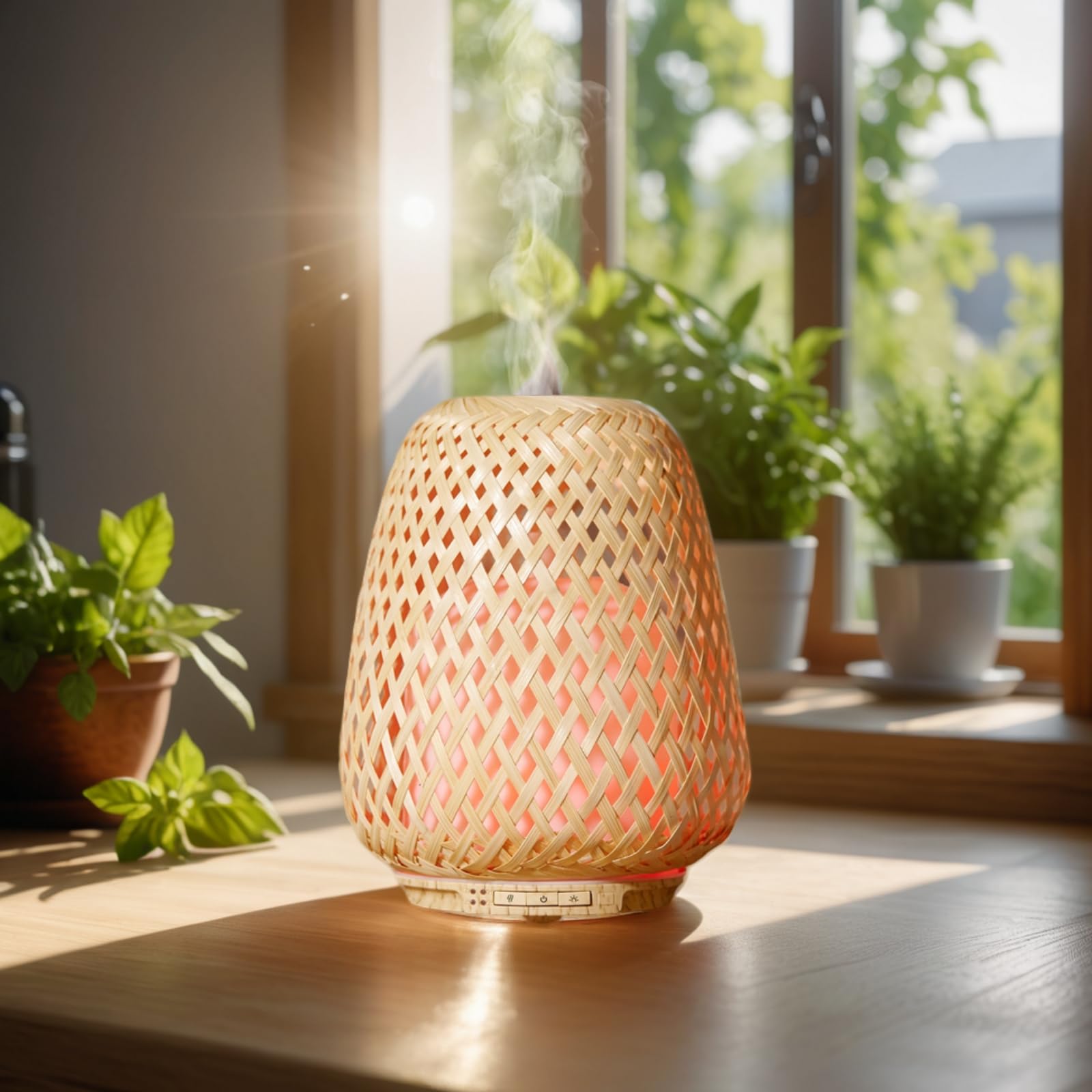Zen'Arôme SC21-25S - Difusor de aceites Esenciales ultrasónico Olaki (hasta 40 m²) - Difusión en frío para aromaterapia, diseño Artesanal Zen de bambú Trenzado, iluminación Regulable, Madera