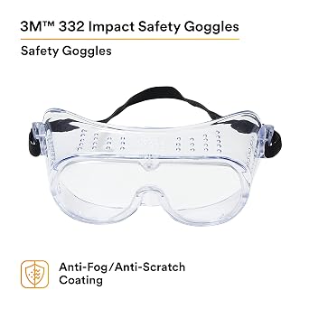 3M Safety Impact Goggle, Clear Anti Fog Lens, Pack of 10