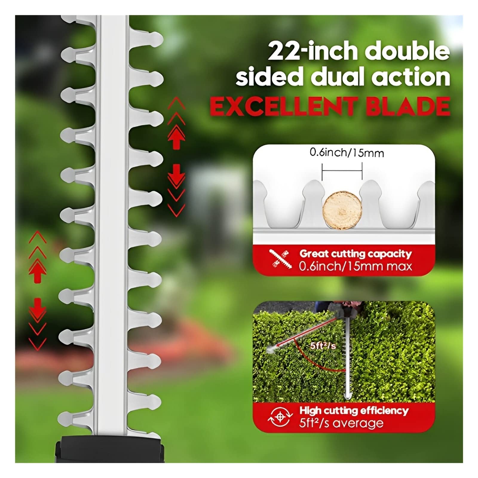 Tondeuse à gazon, Taille-haie sans fil 22 pouces 21V 500W avec lame à double action 3/5 "Capacité de coupe électrique for Bush Lawn Garden