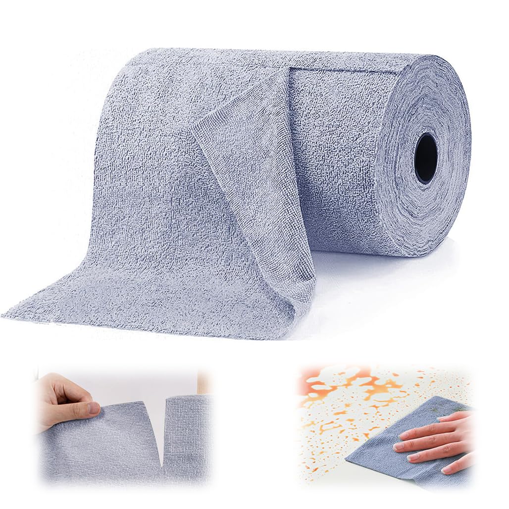 GraGra Disposable Dish Cloths, Microfiber Reusable Paper Towels, Wet Dry Cleaning Rags, Kitchen Window Car Cleaning Wipes - 20 Sheets (Blue)