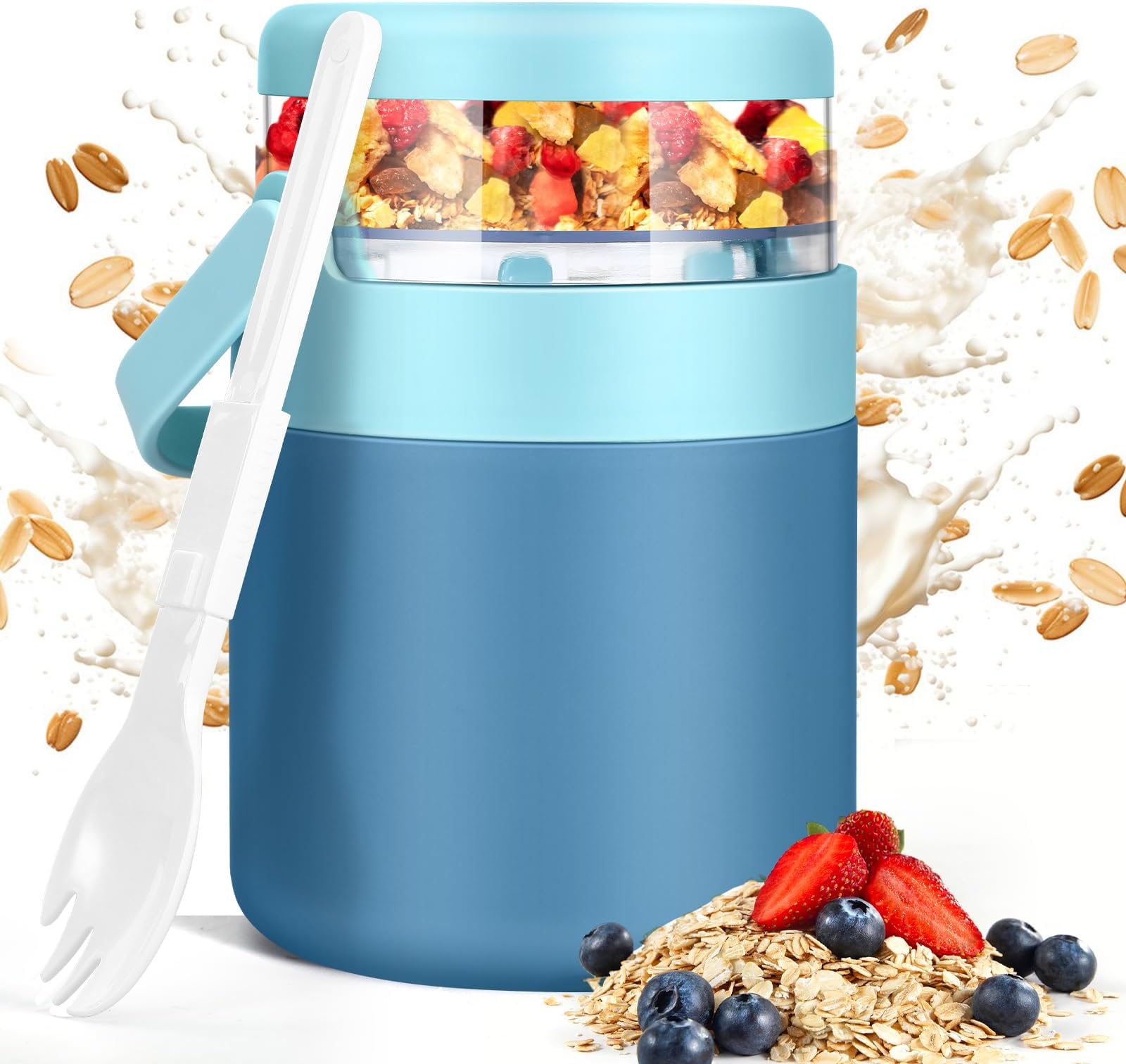 LXUDN 2pcs Overnight Oats Jar, Bol Muesli Avec Une CuillèRe, 2 en 1 Pot