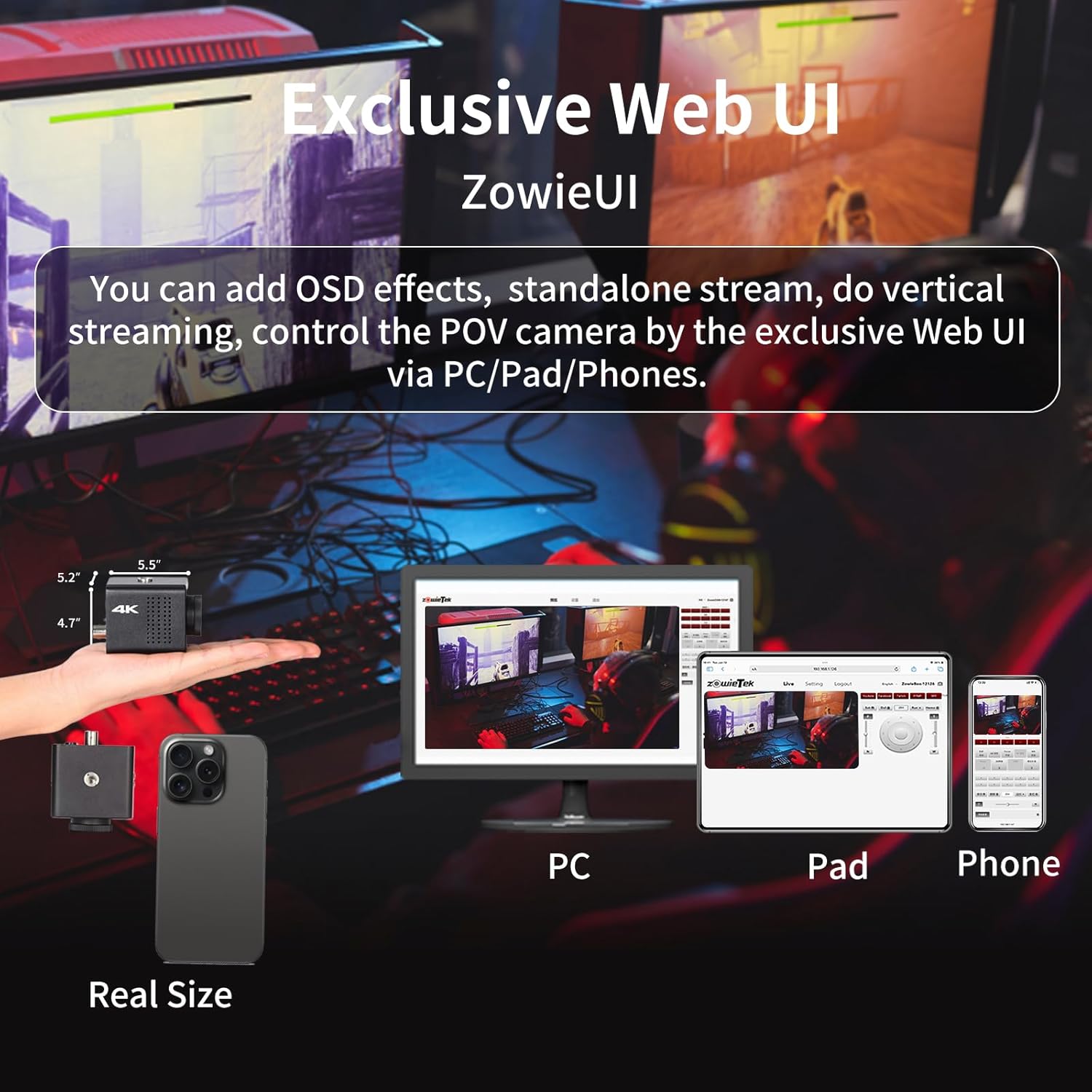 zowietek 4K POV Box Camera PoE, ZowieCAM, SDI & HDMI & UVC Output, Standalone RTSP/RTMP(s)/SRT Live Streaming, Ultra-Compact, Interchangeable Lens, PC/Mobile Phone/Tablet Control (M12)