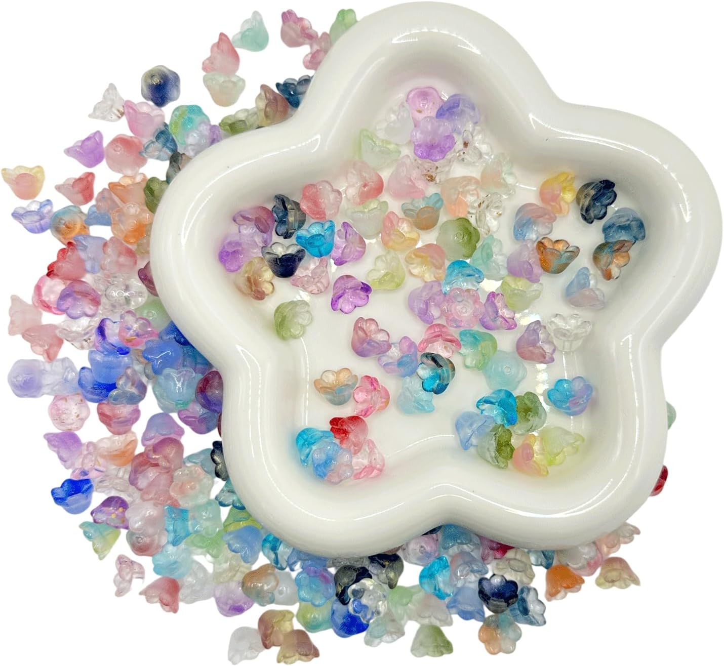 200PCS Bellflower Glass Beads, Gradient Clear Bead for Jewelry Making, Mixed Color Trumpet Flower Beads for Keychains Earrings Bracelets Necklaces Lanyard DIY Handicrafts - Image 5