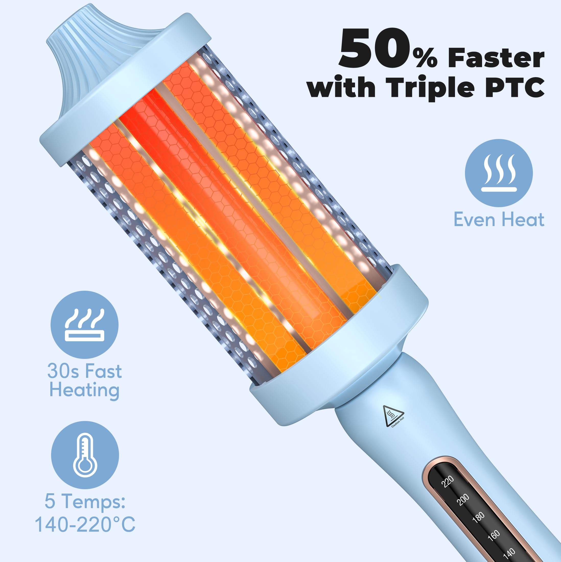 Brocha térmica Farery, Brocha caliente de 60mm para cabello suelto y voluminoso, Brocha térmica para rizado con cerámica, turmalina e iones, Brocha caliente con temperaturas, Doble voltaje.