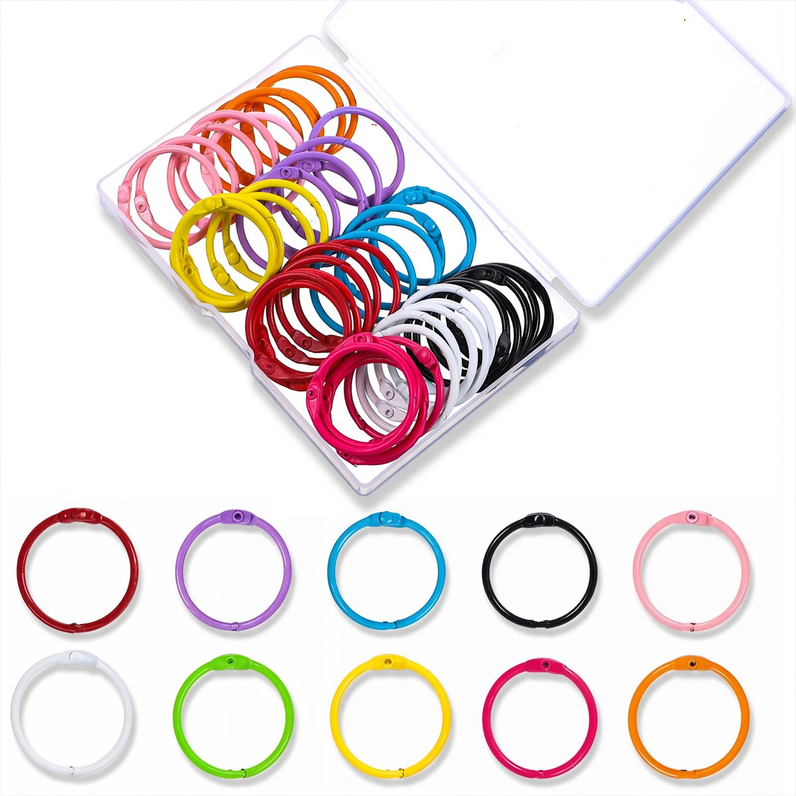 Elegaperma 50 Pcs Rings for Flashcards, Binder Rings,33 mm Colorful Loose Leaf Binders Metal Book Ring,Multicolor Paper Ring Binder for Flashcards,Keychains,School,Office,Home - 10 Colors
