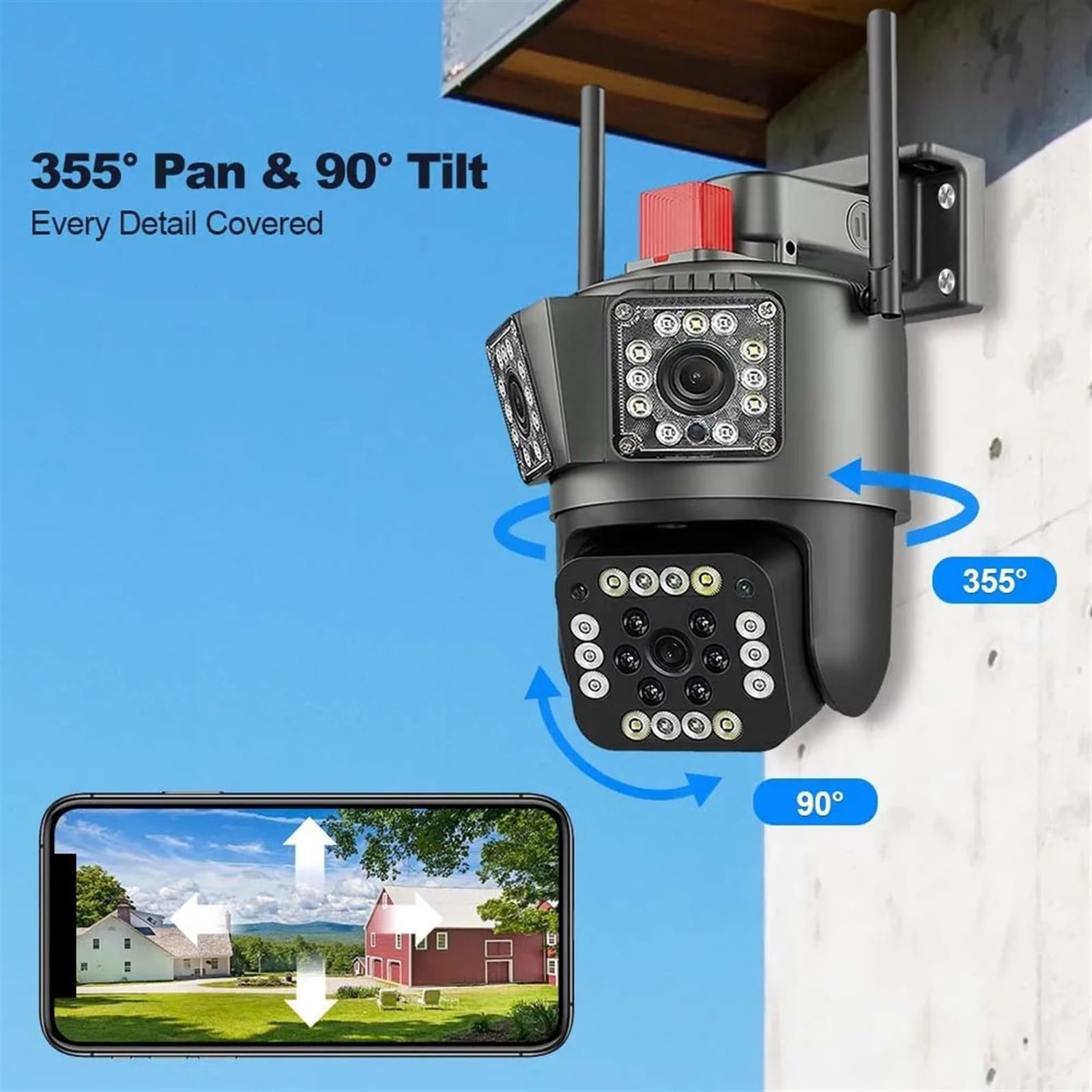 Sistemas de Cámaras, Cámara IP 6K HD con Tres Lentes, Zoom 8X, cámara de Seguridad Exterior PTZ, Seguimiento de Movimiento, cámara IP 4K, de cámara CCTV for hogar intelinte(6K Add 32G)