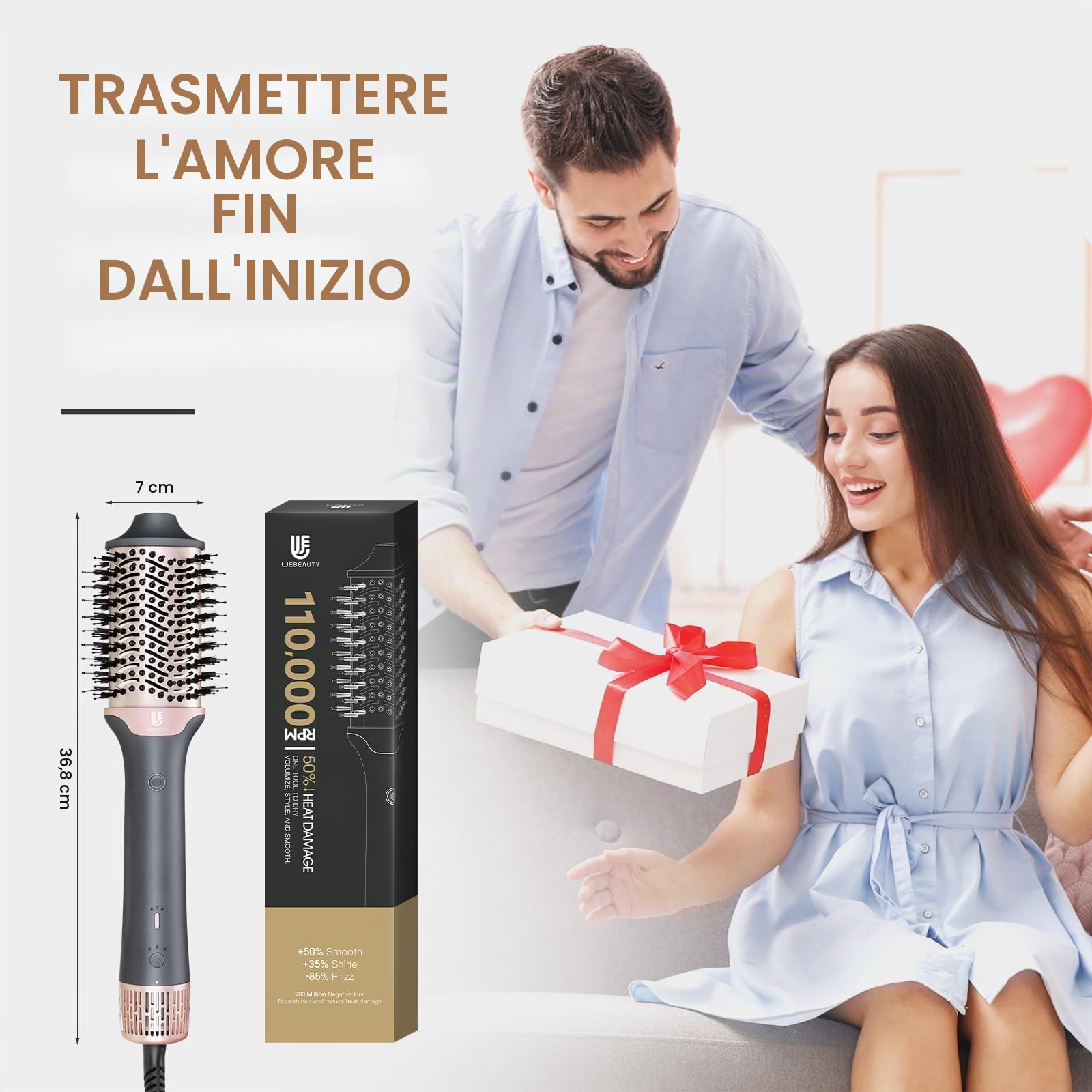 Webeauty [Dual Mode] Spazzola Asciugacapelli & Lisciante, [4 in 1] Spazzola Phon ad alta velocità, Asciugatura rapida, Volumizzante, Levigante, Spazzola Elettrica per Capelli (oro nero)