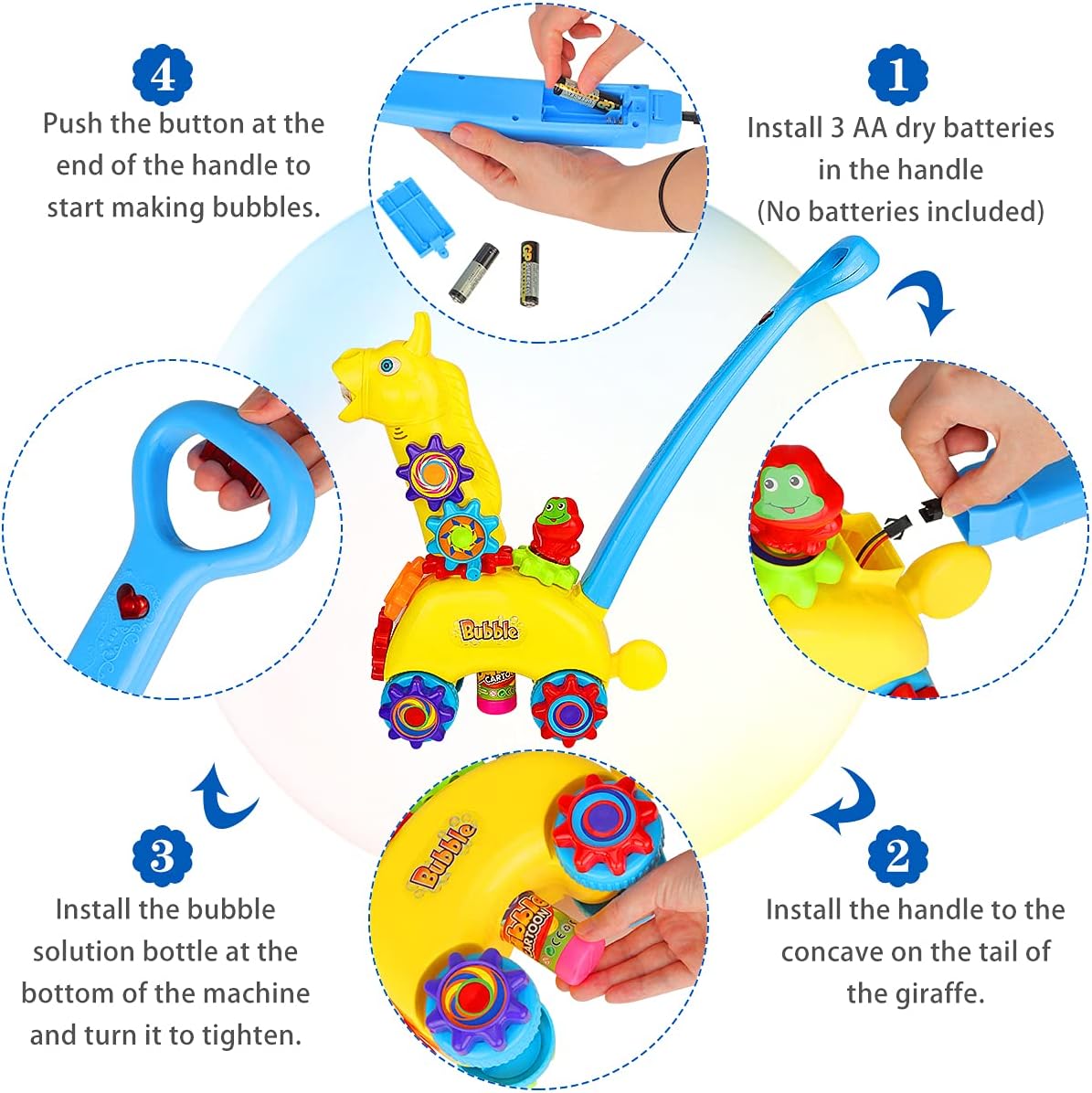 Hapyland Bubble Machine for Toddlers, Bubble Lawn Mower for Kids Age 3 Bubble Blower Automatic Bubble Maker Indoor Push Toys Outdoor Giraffe Toys with Light & Music for Boys Girls 3 Year Old