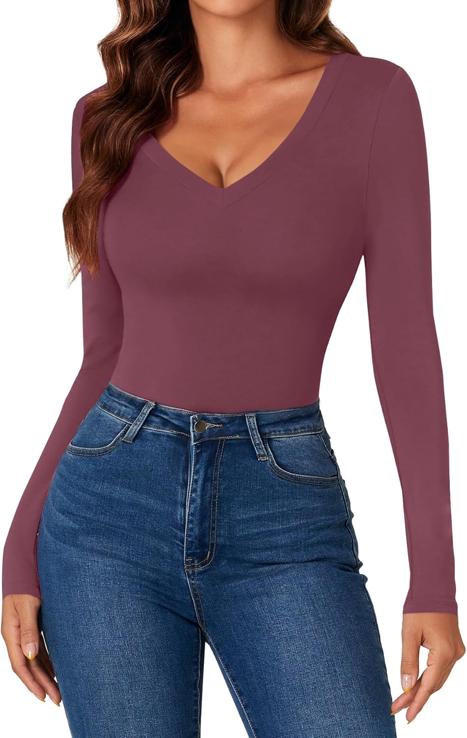 KIFOVEN Women's Sexy V Neck Long Sleeve Body Suits Going Out Tops Bodysuits Leotard - Image 2