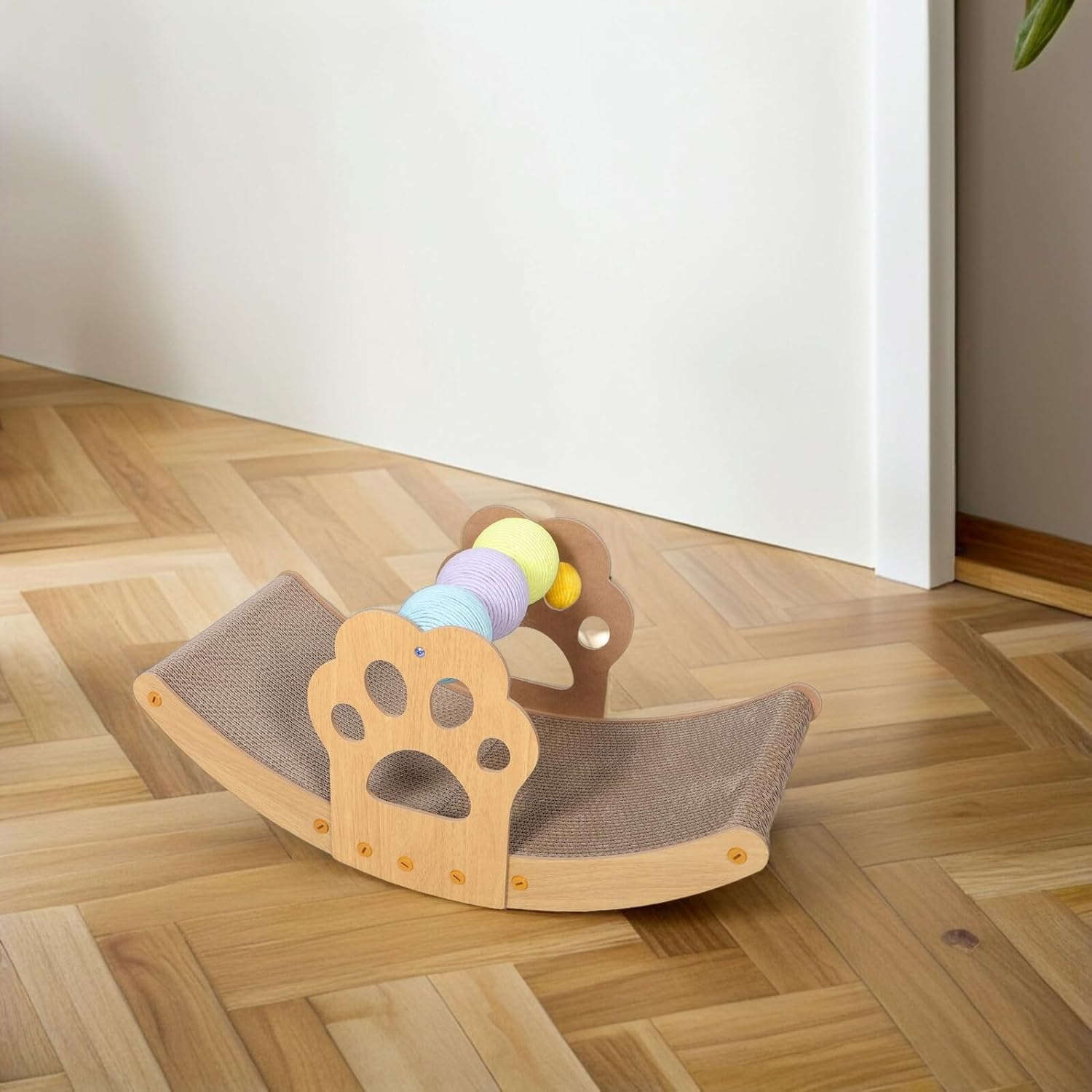 Cat Scratch Sofa and Scratcher Couch with Colorful Balls Corrugated Paper Cat Claw Grinding Board All-Season Kitten Resting and Play Rocking Bed