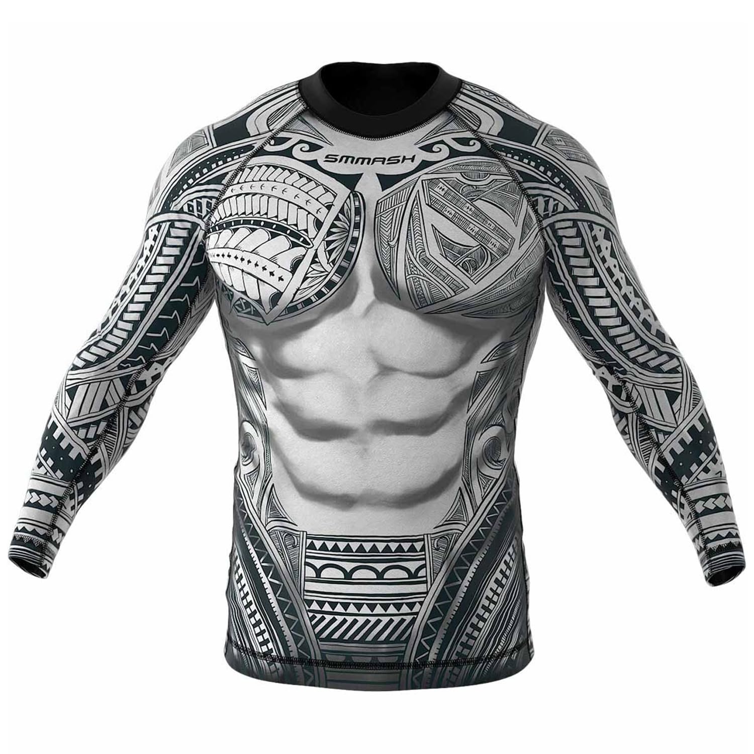 SMMASH Maori Rashguard Hombre Manga Larga, Camisetas Hombre para MMA, Artes Marciales, Krav Maga, BJJ, K1, Karate, Material Transpirable y Antibacteriano