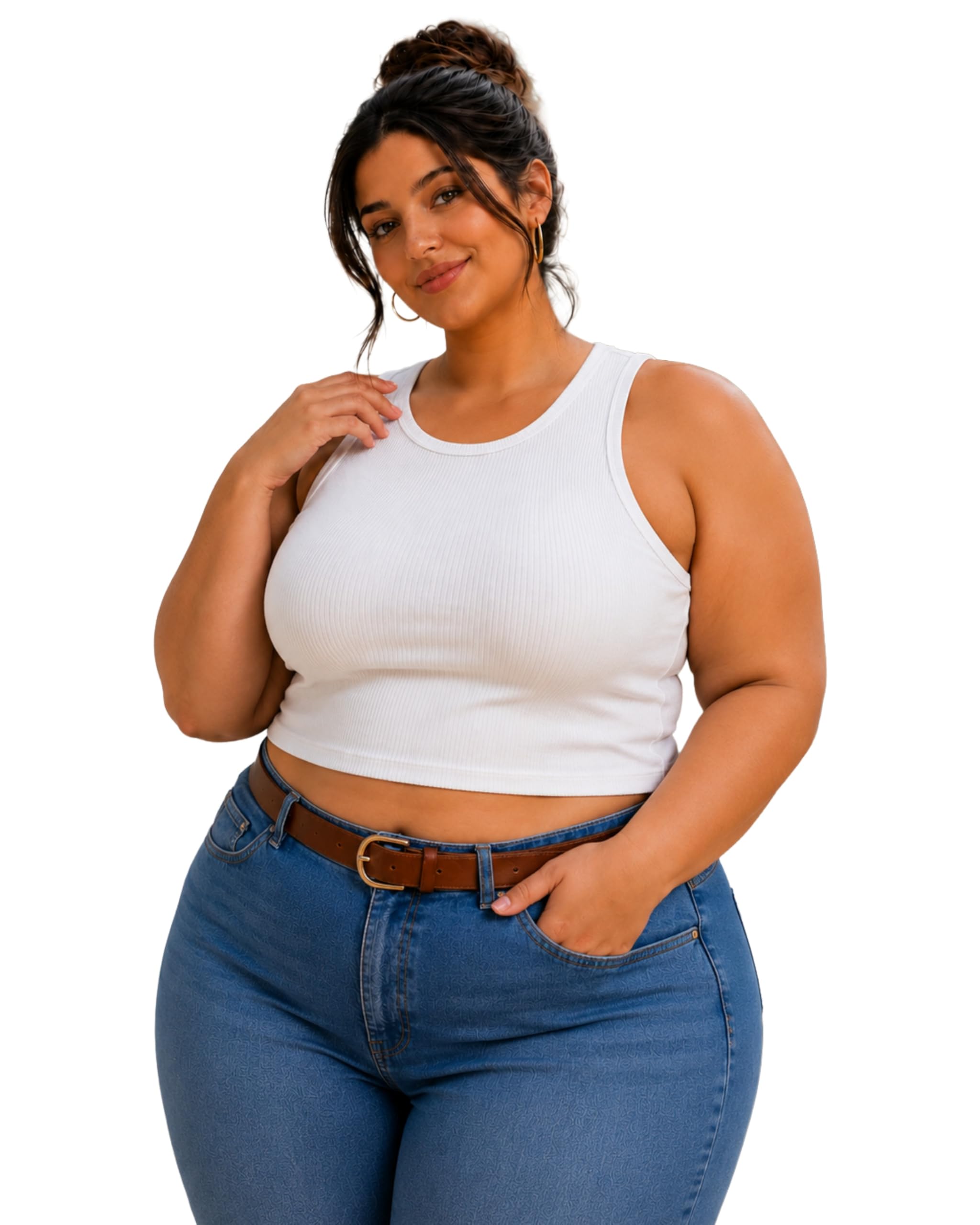Women's Plus Size Ribbed Crop Tank Top, Sleeveless, Round Neck, Casual Style-picture-19